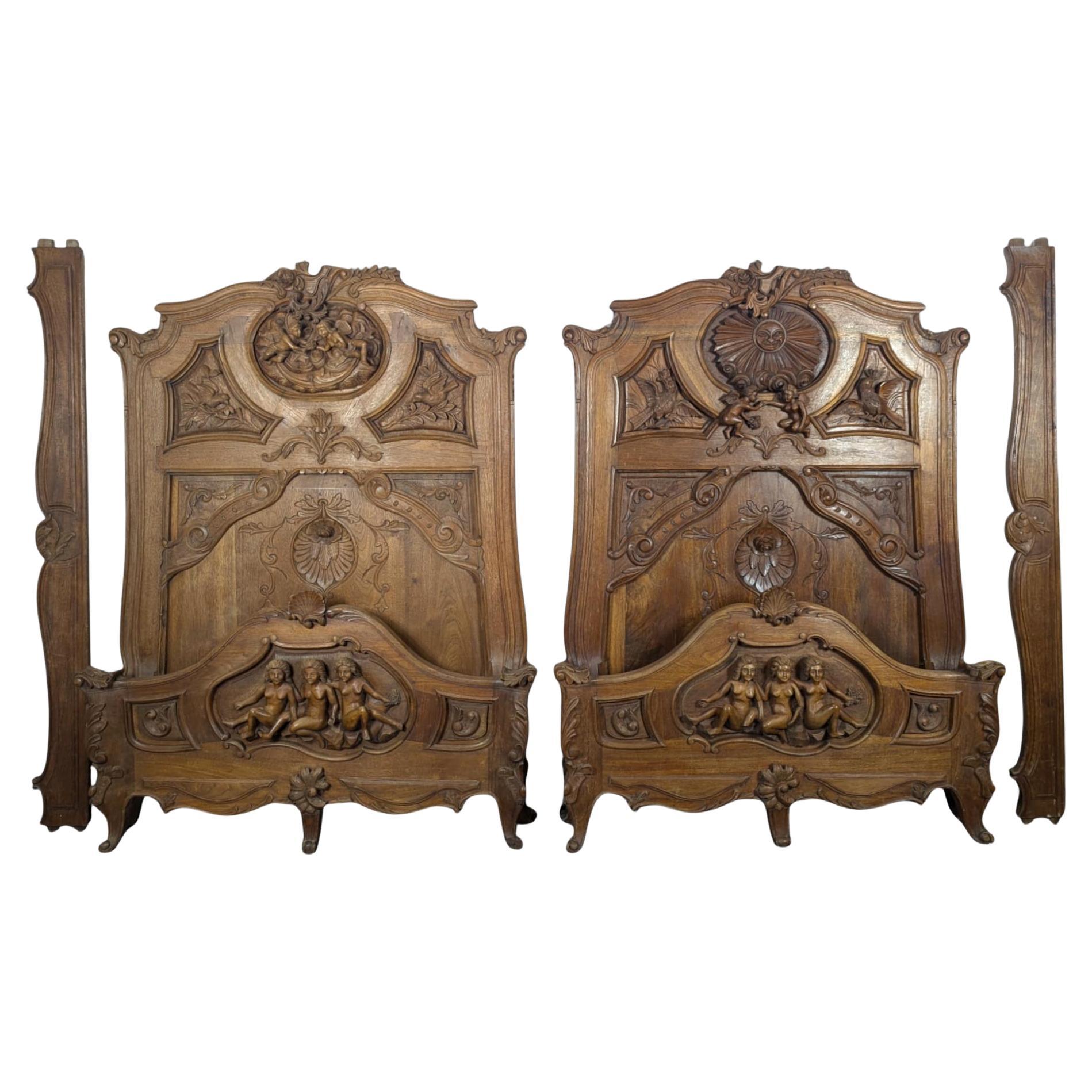 French 19th Century Walnut Renaissance Bed Frames