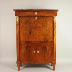 French 19th Century Empire Walnut Greek Female Heads Secretaire à Abattant
