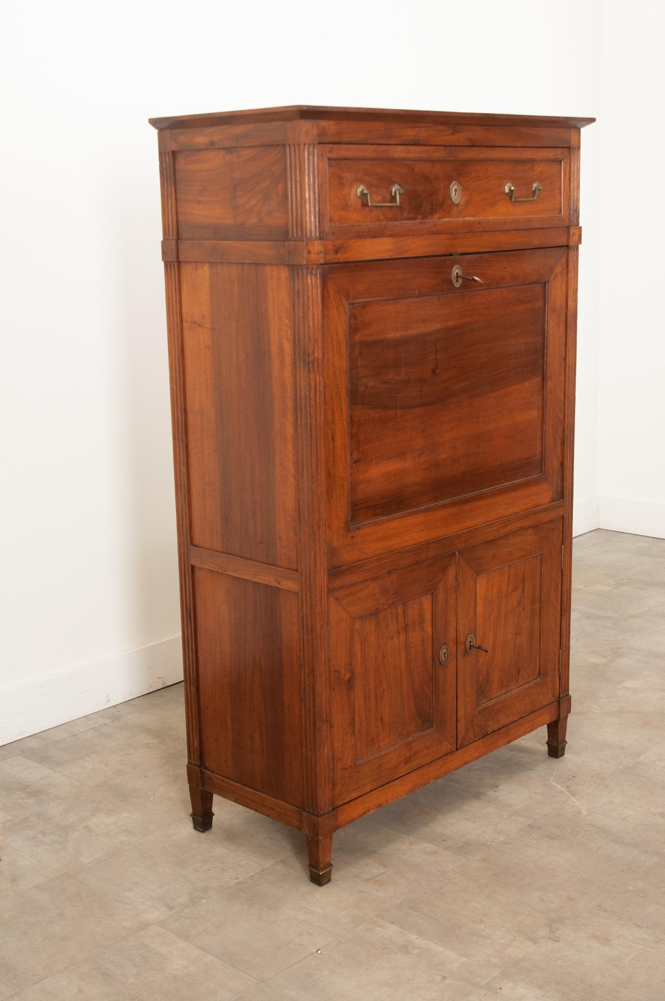 Hand-Carved French 19th Century Walnut Secretaire a Abattant