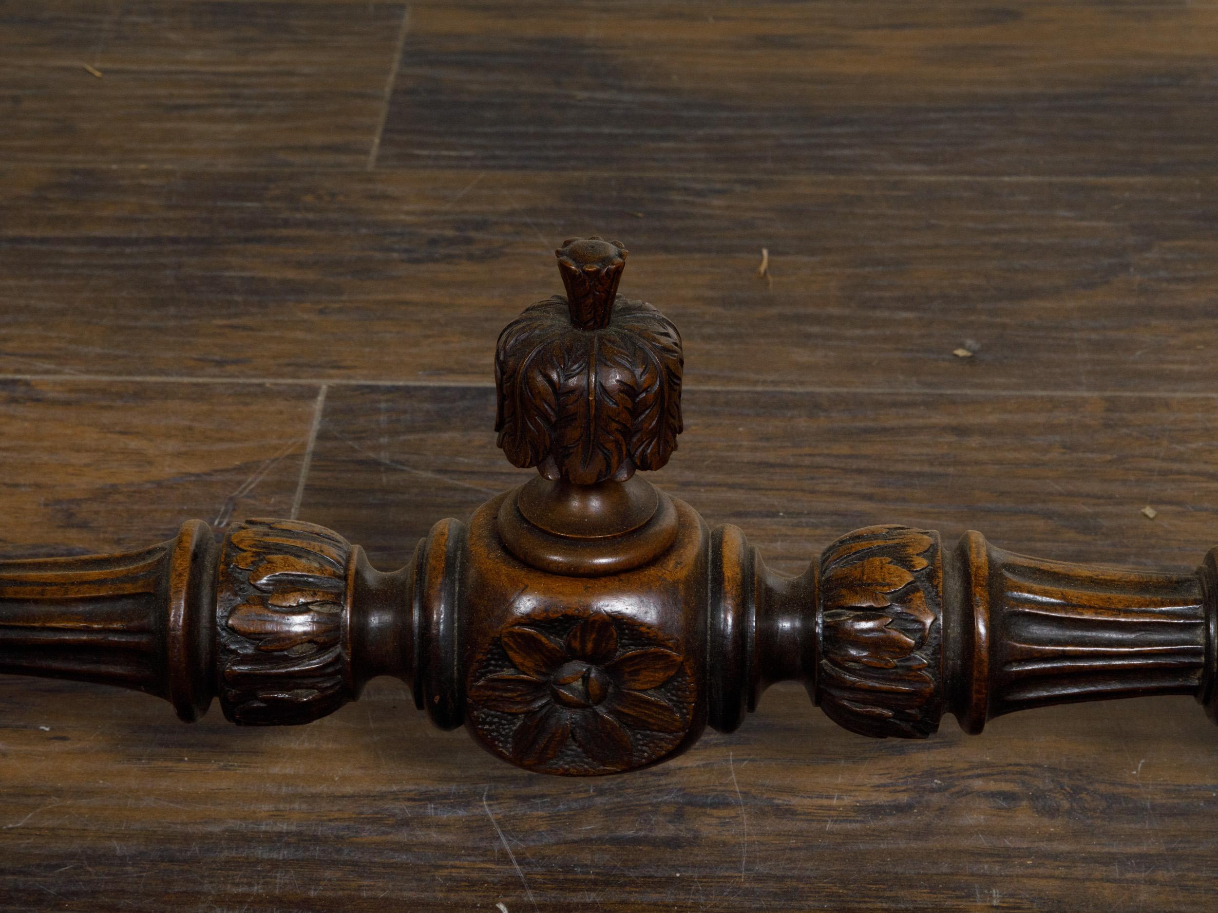 French 19th Century Walnut Side Table with Carved Apron and H-Form Stretcher For Sale 8