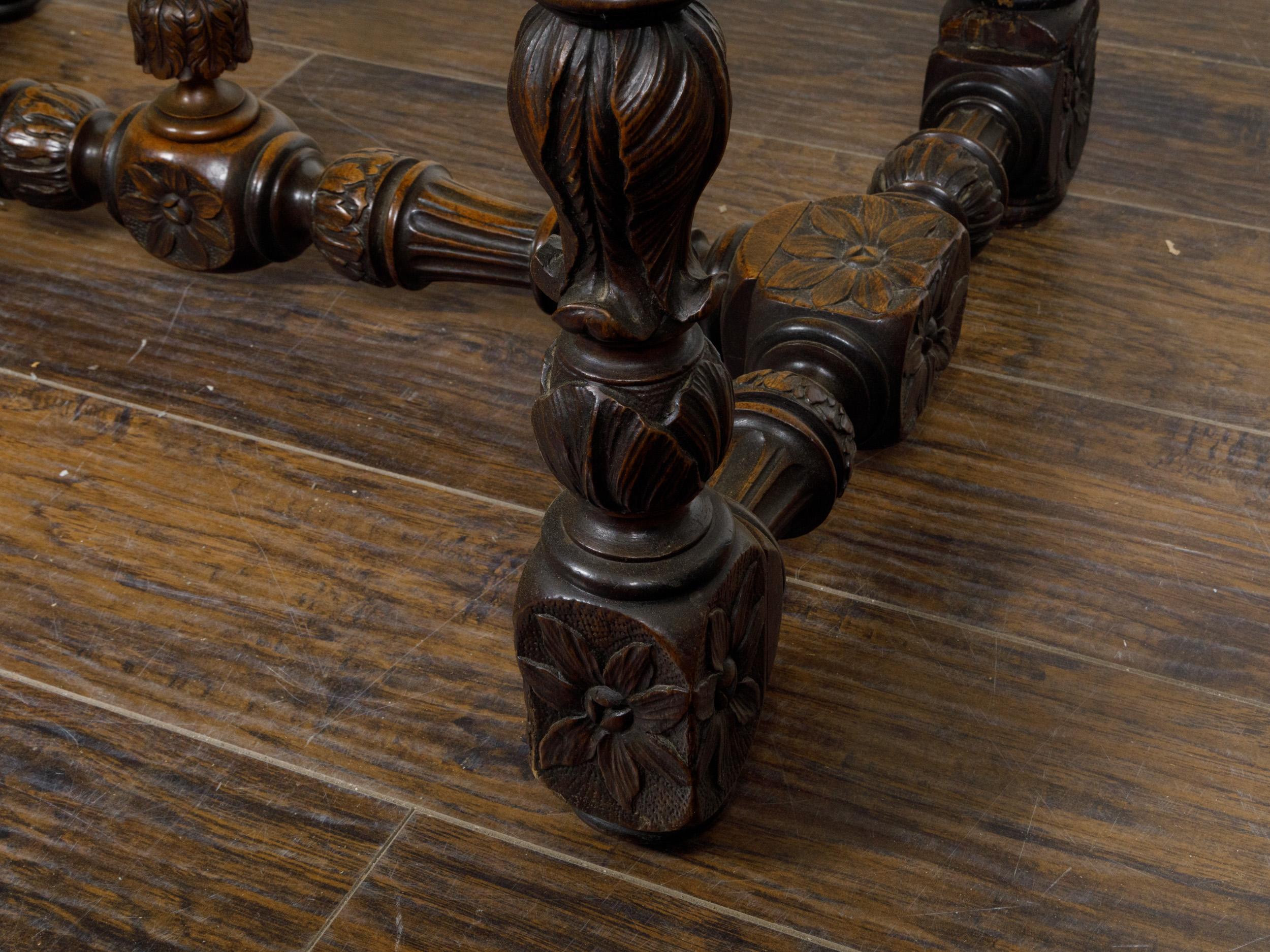 French 19th Century Walnut Side Table with Carved Apron and H-Form Stretcher For Sale 9