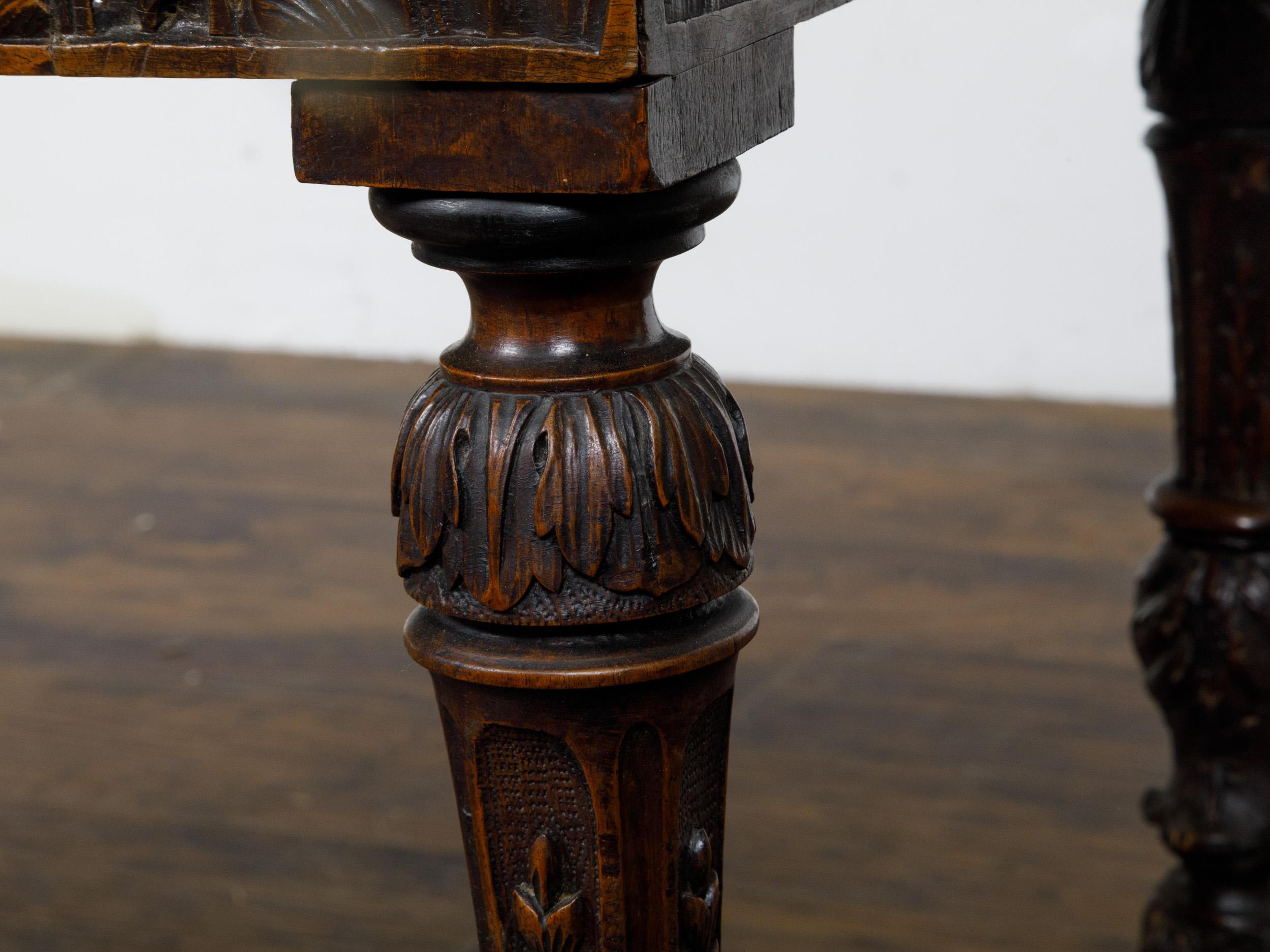 French 19th Century Walnut Side Table with Carved Apron and H-Form Stretcher For Sale 10