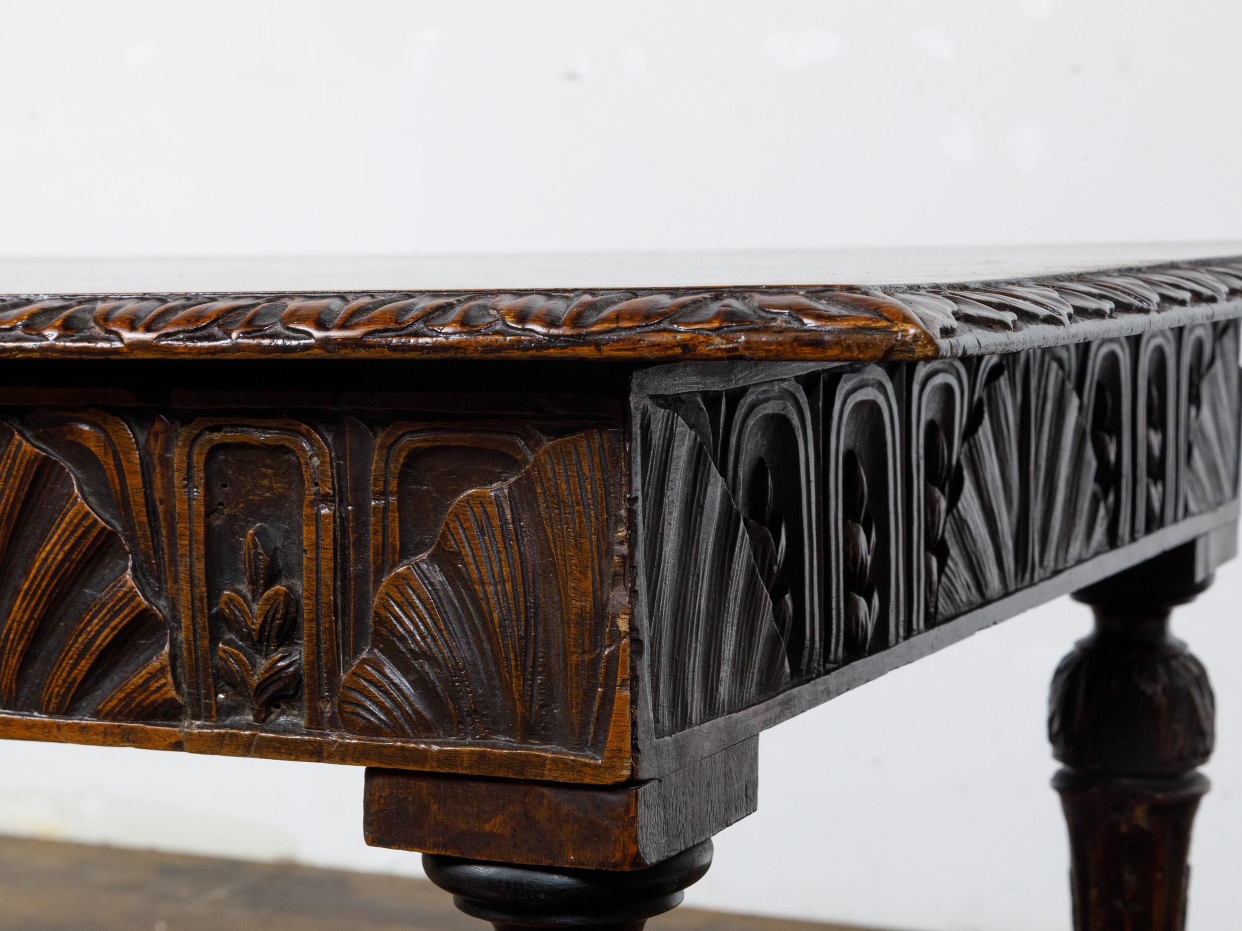 French 19th Century Walnut Side Table with Carved Apron and H-Form Stretcher For Sale 11