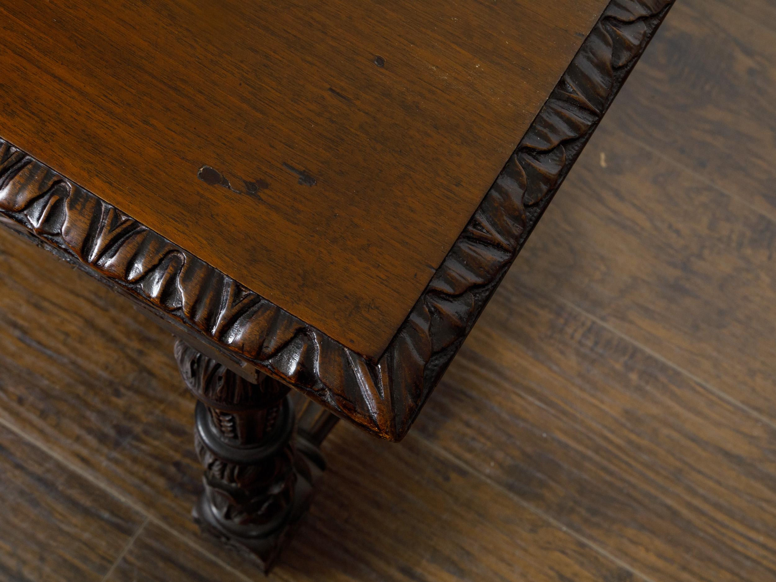 French 19th Century Walnut Side Table with Carved Apron and H-Form Stretcher For Sale 12