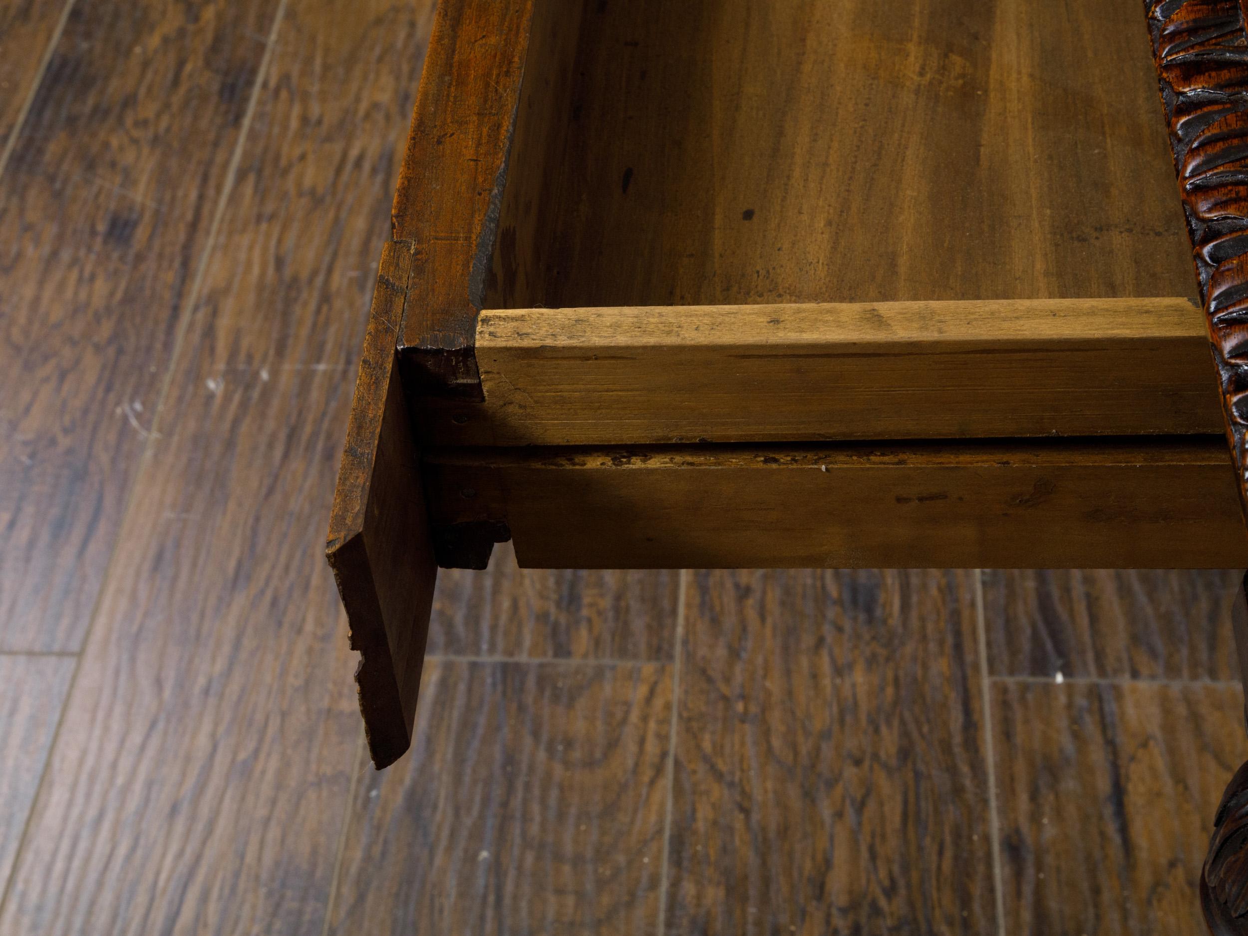 French 19th Century Walnut Side Table with Carved Apron and H-Form Stretcher For Sale 6