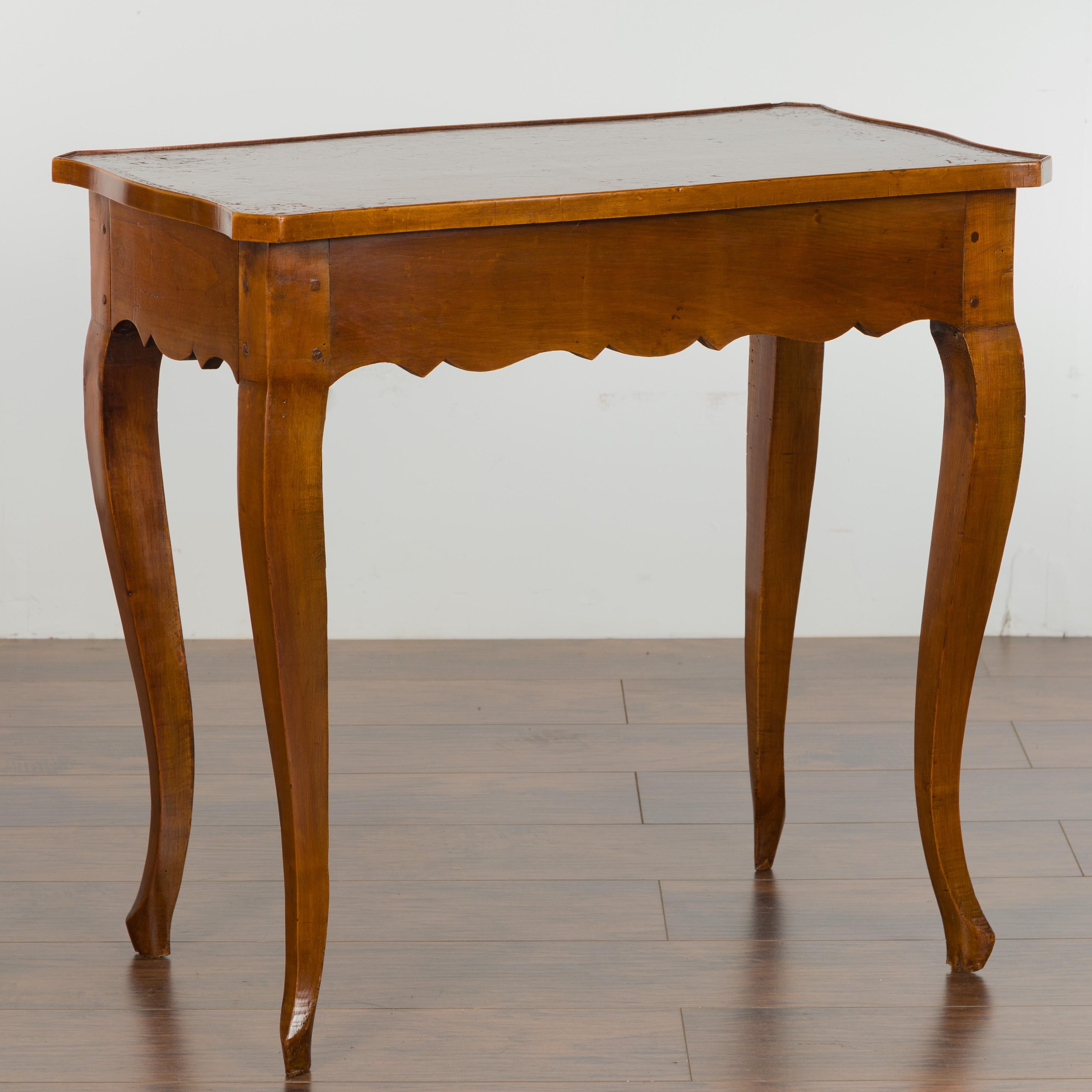 French 19th Century Walnut Side Table with Leather Top and Long Lateral Drawer For Sale 7