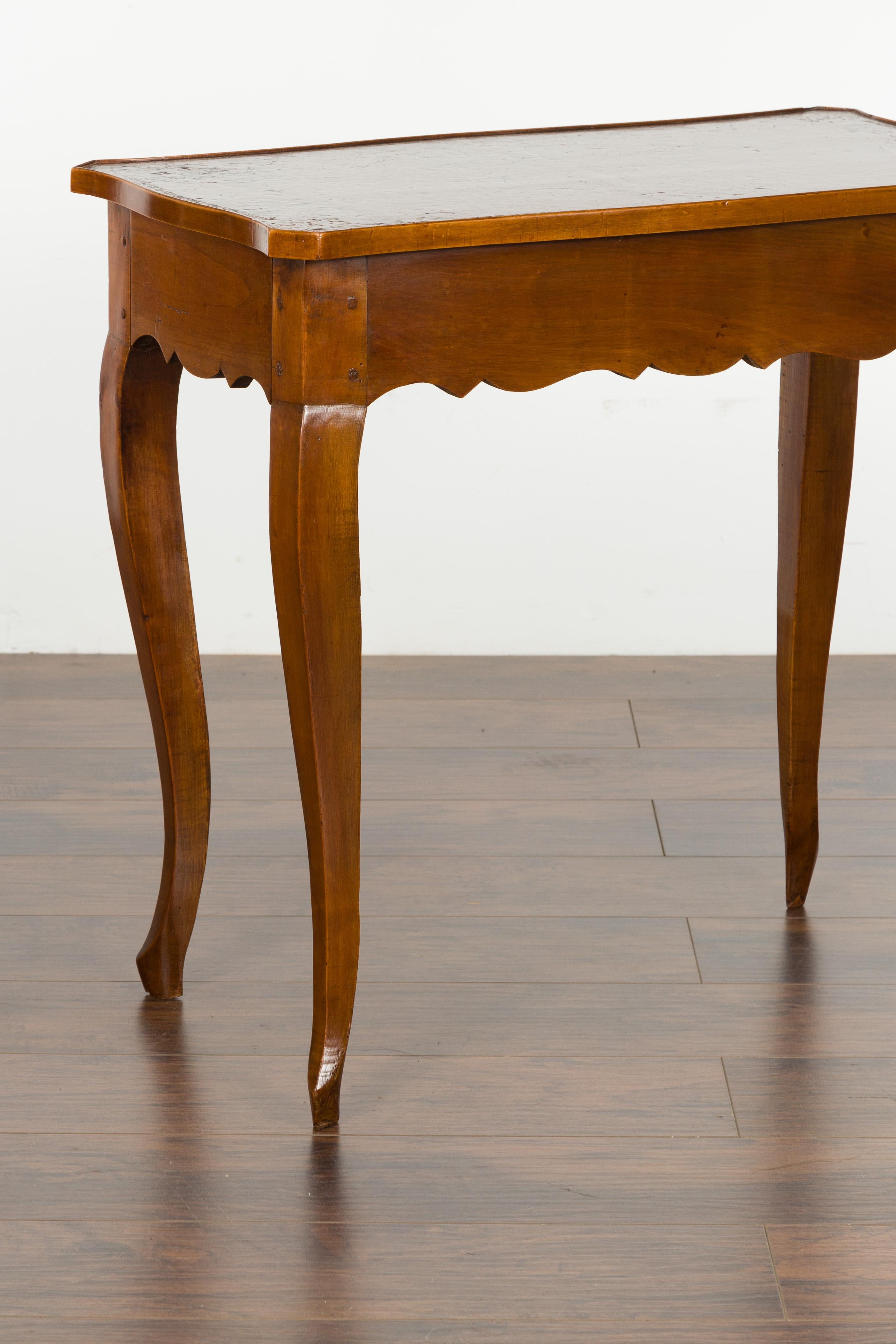 French 19th Century Walnut Side Table with Leather Top and Long Lateral Drawer For Sale 8