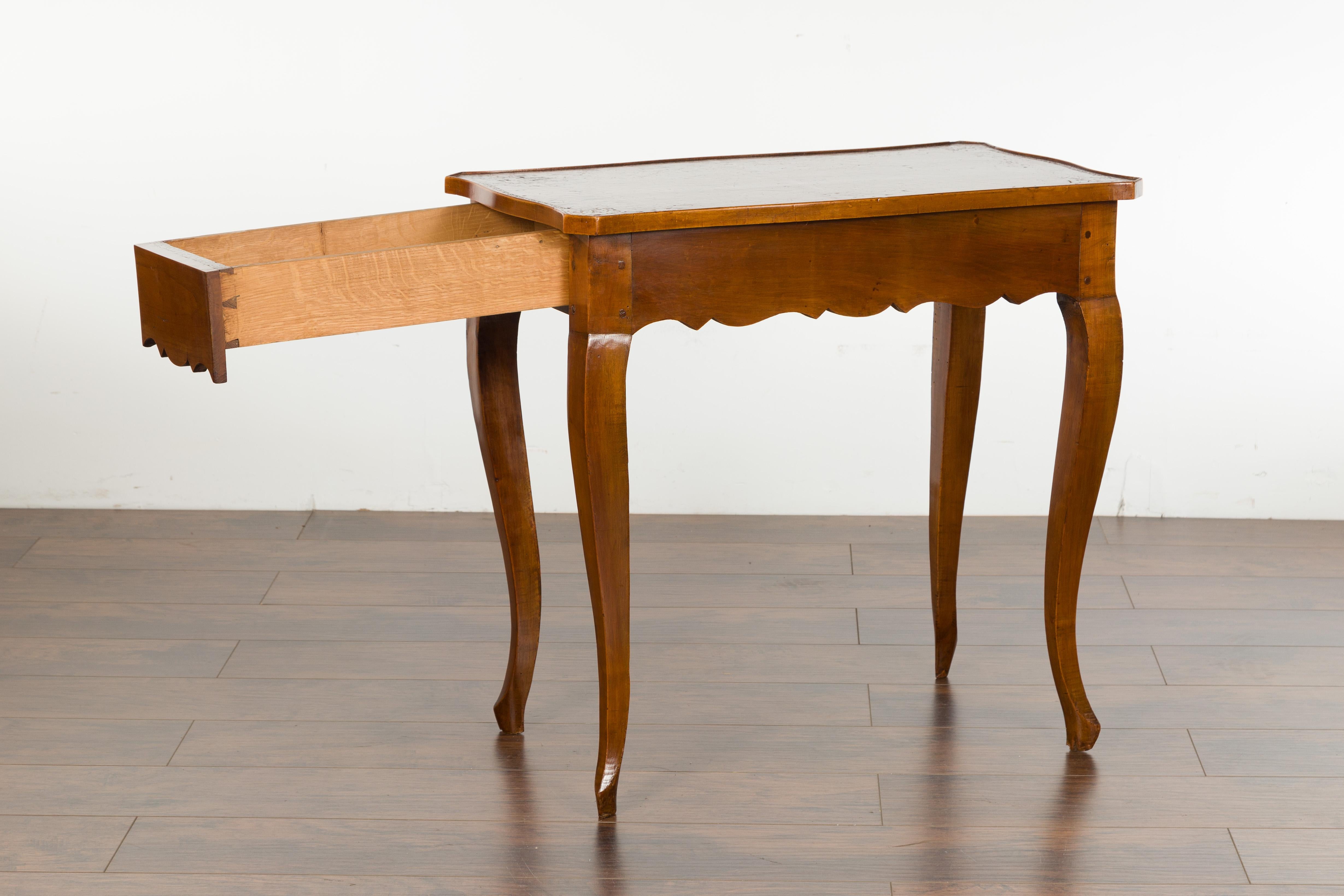 French 19th Century Walnut Side Table with Leather Top and Long Lateral Drawer For Sale 10