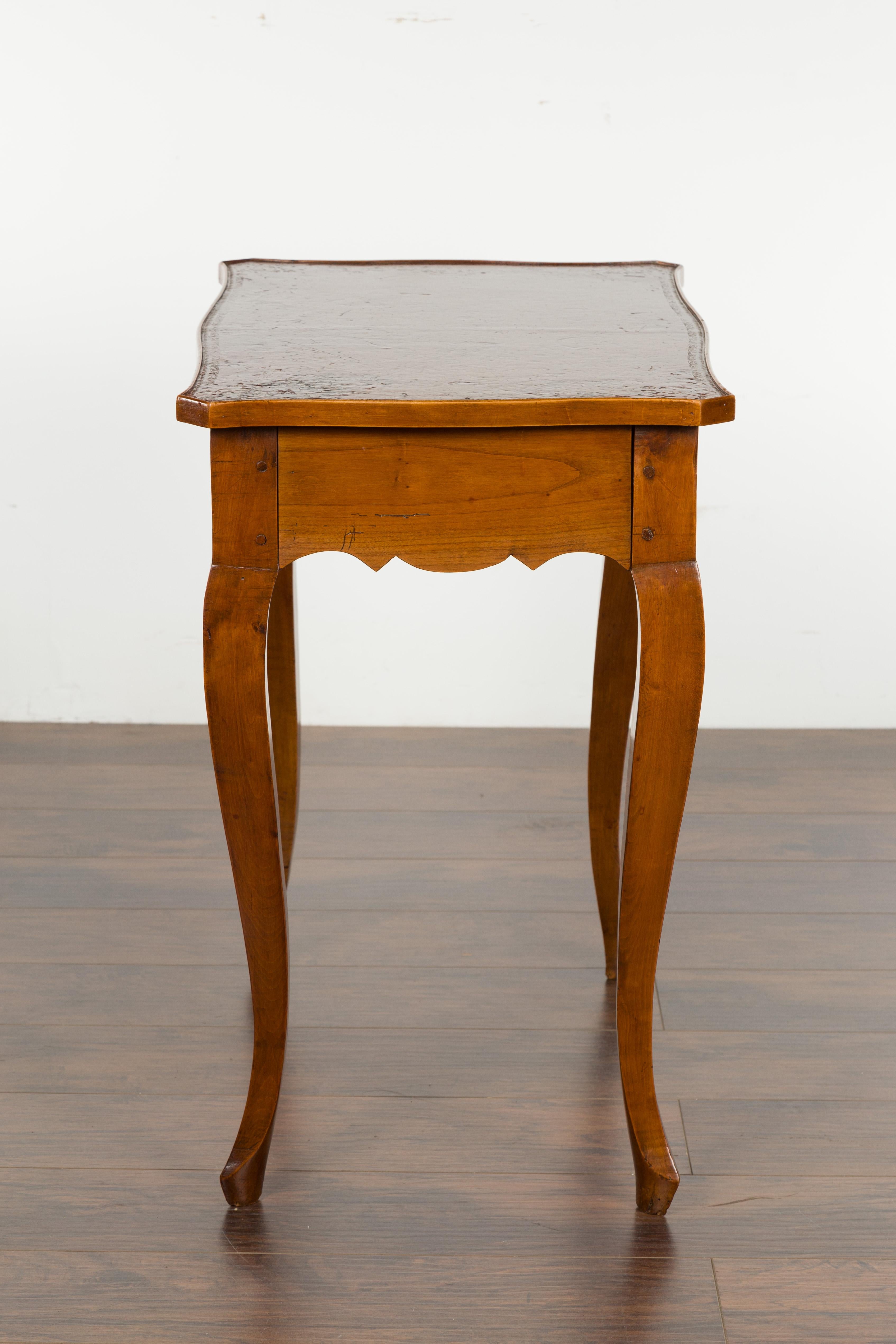 French 19th Century Walnut Side Table with Leather Top and Long Lateral Drawer For Sale 12