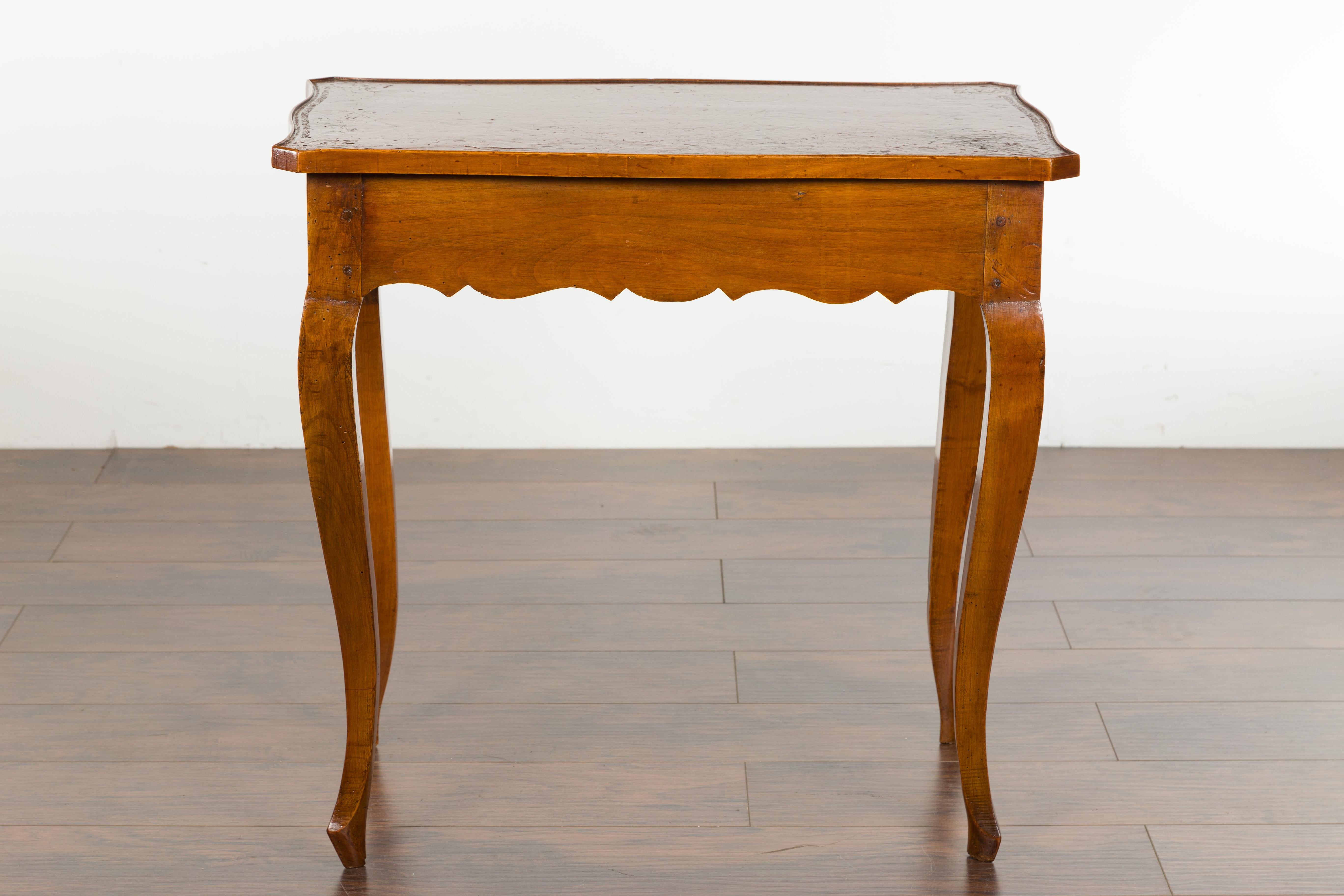 French 19th Century Walnut Side Table with Leather Top and Long Lateral Drawer For Sale 14