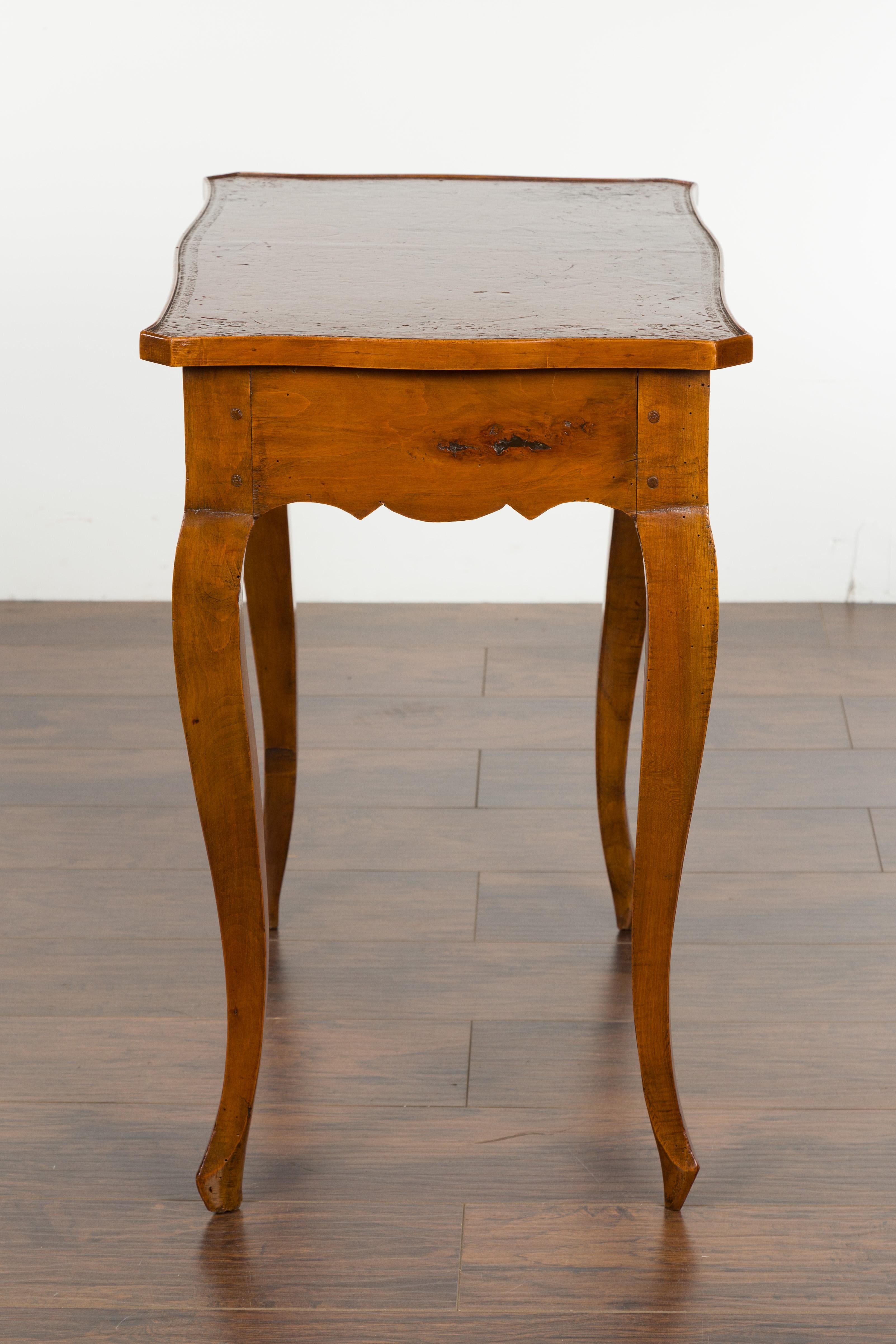 French 19th Century Walnut Side Table with Leather Top and Long Lateral Drawer For Sale 15