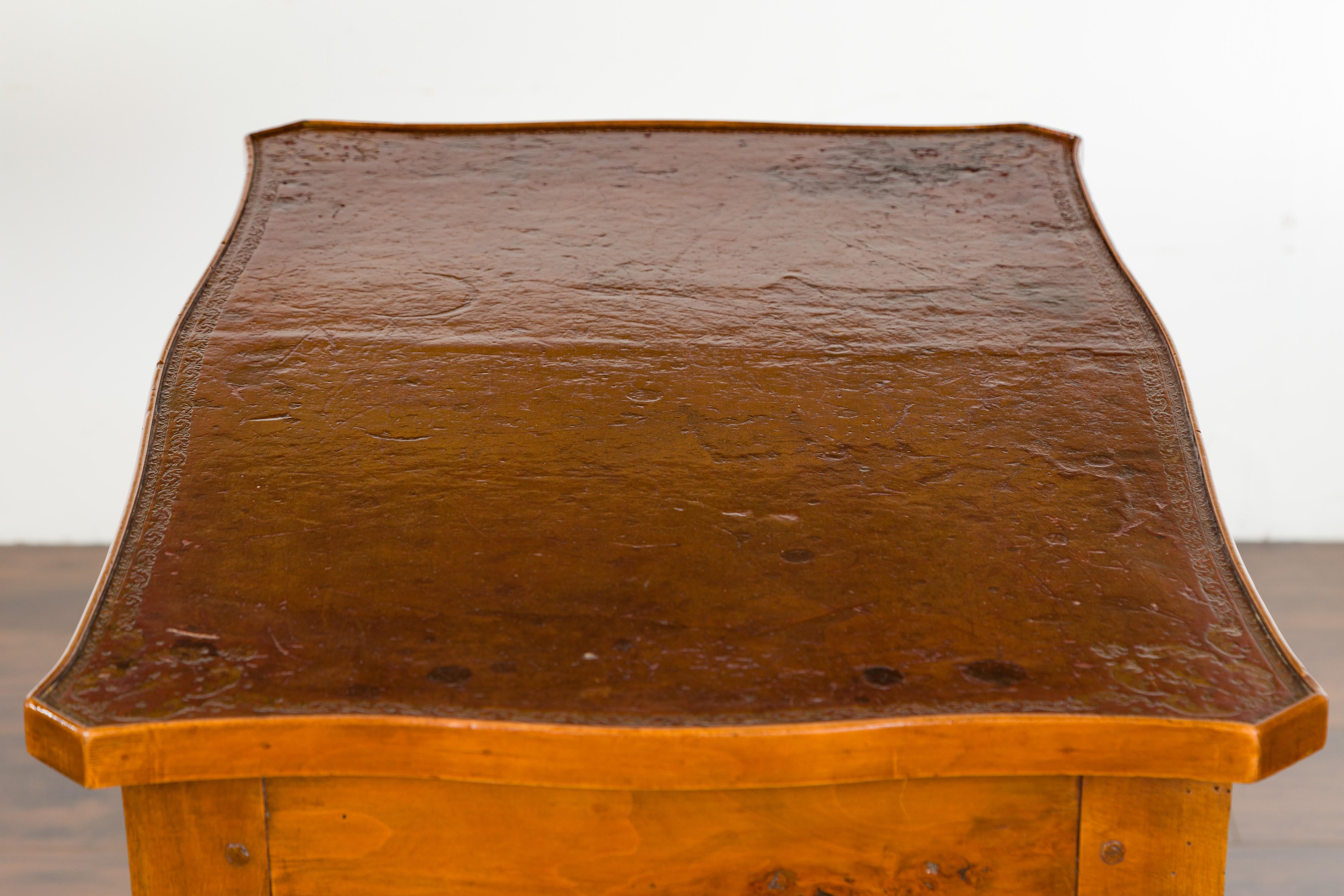 French 19th Century Walnut Side Table with Leather Top and Long Lateral Drawer For Sale 16