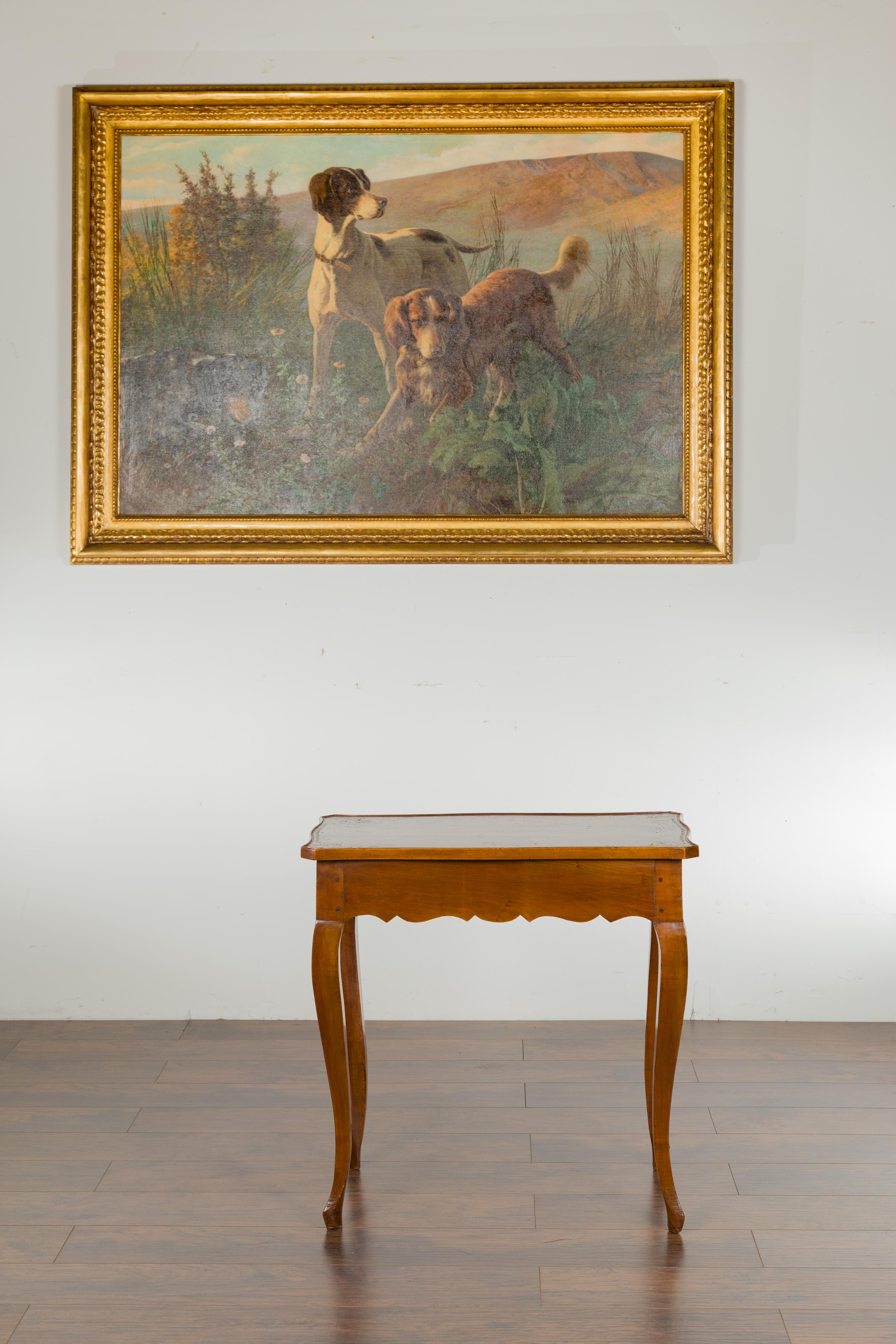 French 19th Century Walnut Side Table with Leather Top and Long Lateral Drawer In Good Condition For Sale In Atlanta, GA