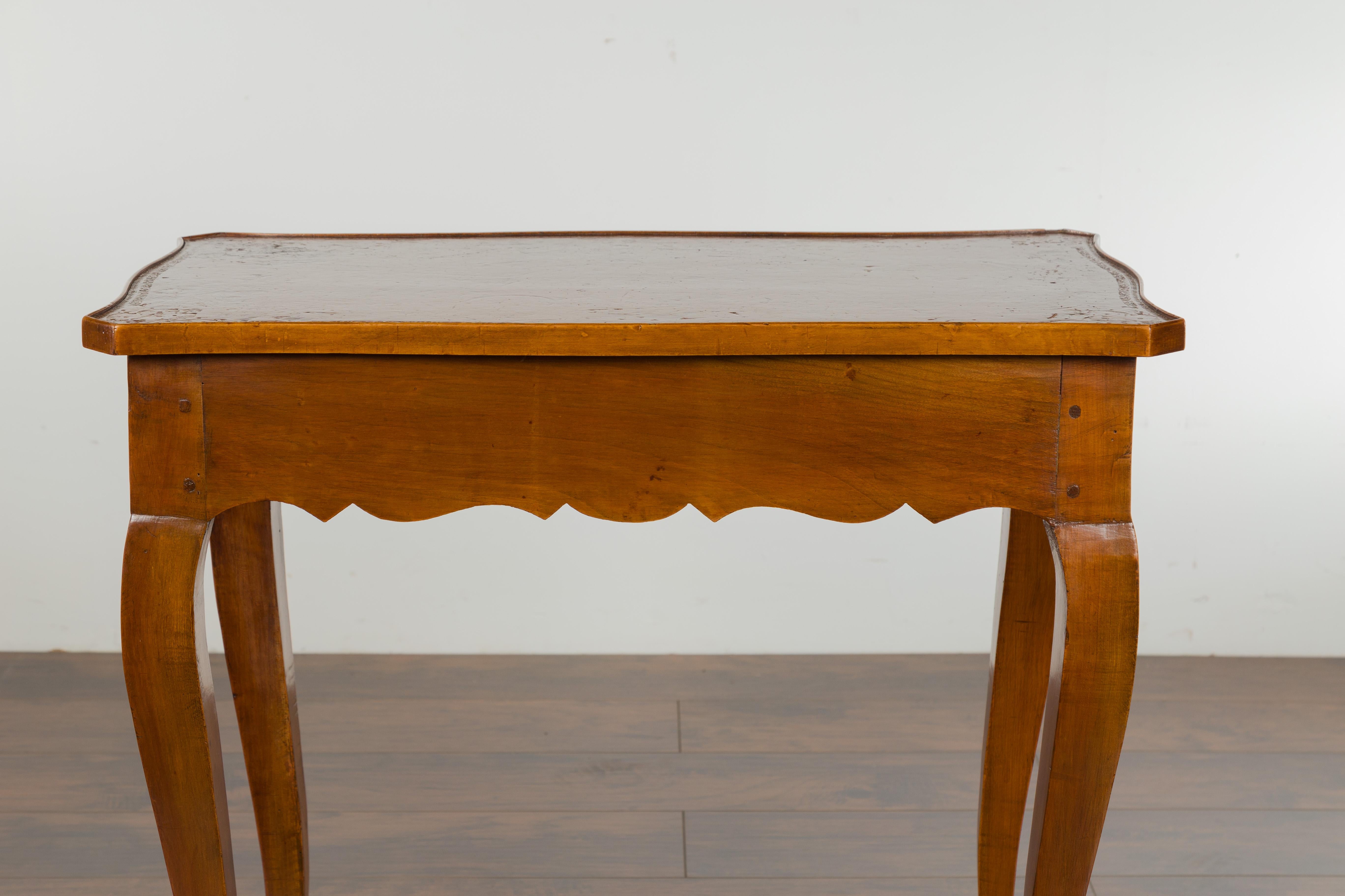 French 19th Century Walnut Side Table with Leather Top and Long Lateral Drawer For Sale 1