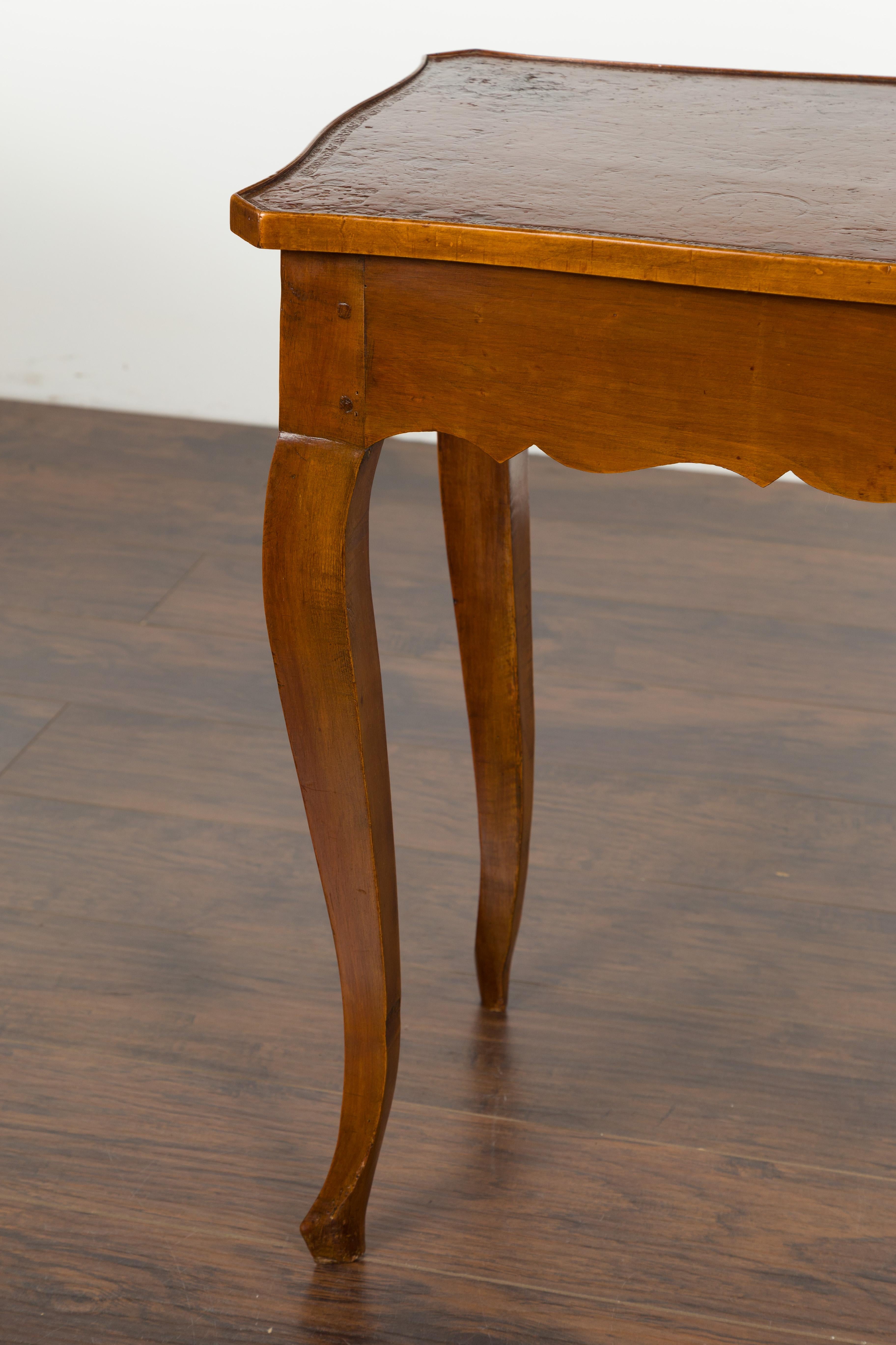 French 19th Century Walnut Side Table with Leather Top and Long Lateral Drawer For Sale 3