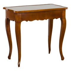 Antique French 19th Century Walnut Side Table with Leather Top and Long Lateral Drawer