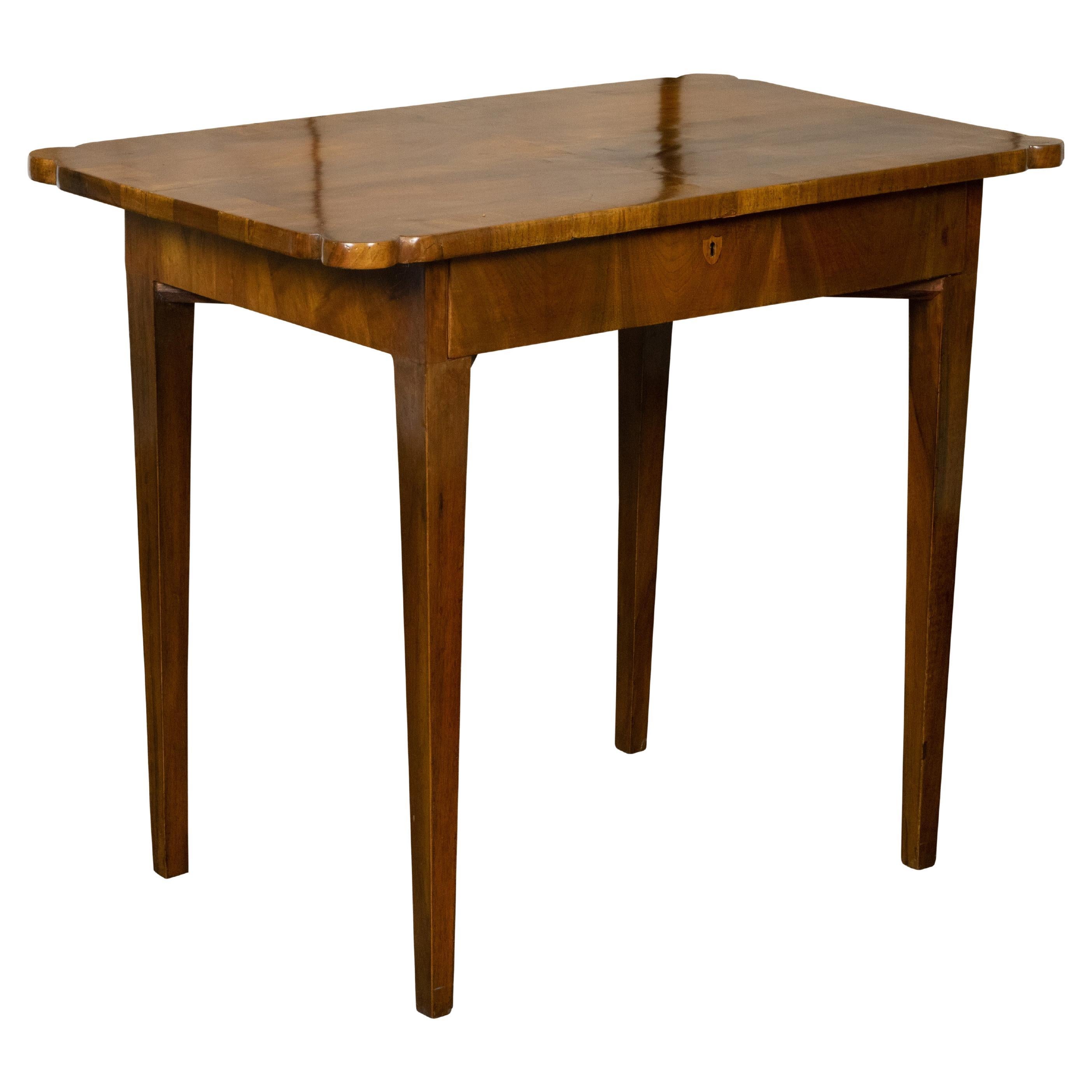 French 19th Century Walnut Side Table with Quarter Veneer and Single Drawer For Sale