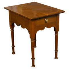 French 19th Century Walnut Side Table with Single Drawer and Carved Apron