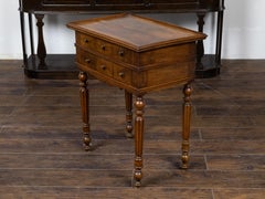 French 19th Century Walnut Side Table with Tray Top, Fluted Legs and Six Drawers