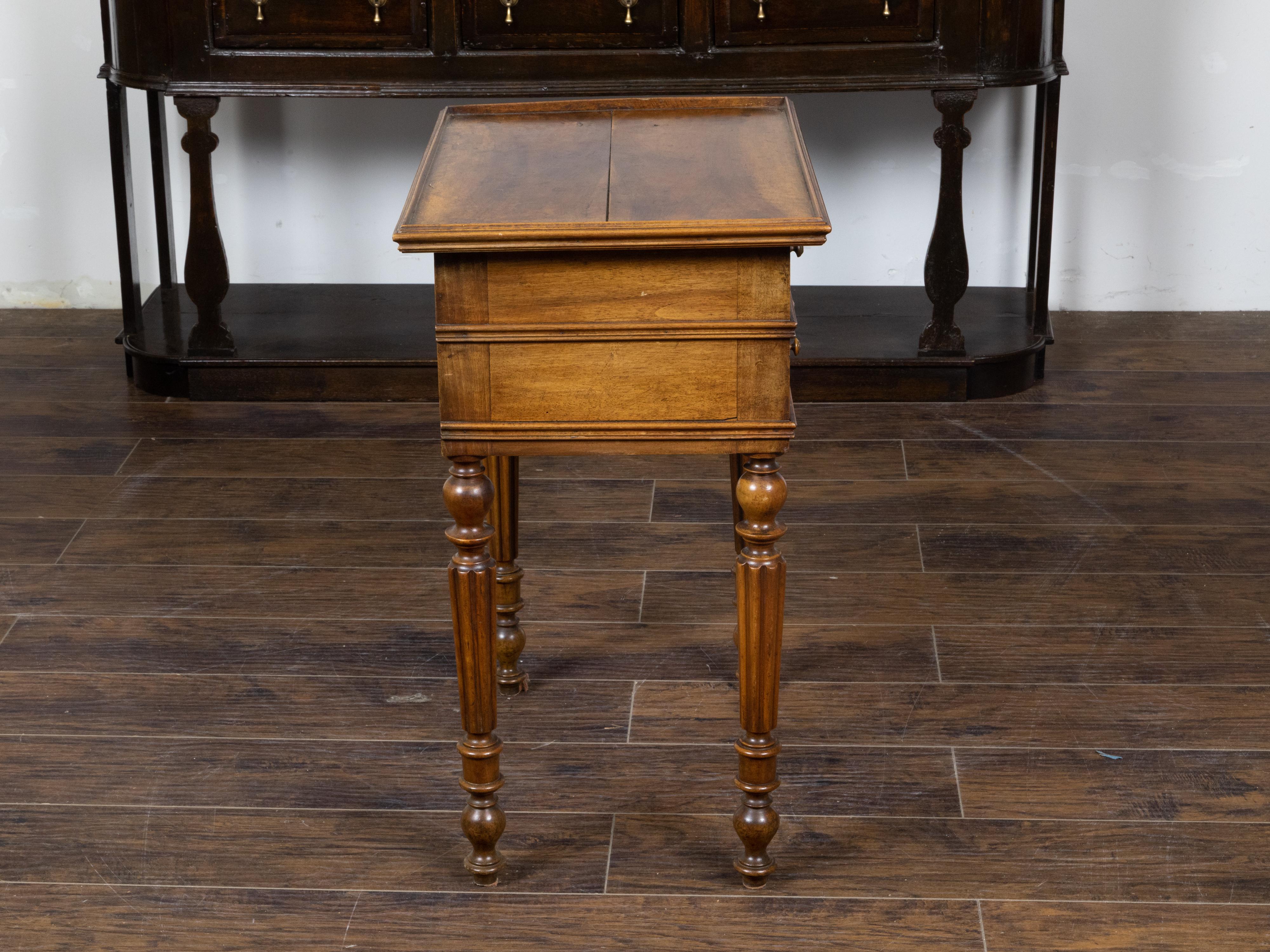 French 19th Century Walnut Side Table with Tray Top, Fluted Legs and Six Drawers For Sale 2