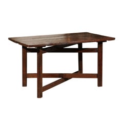 French 19th Century Walnut Table with Folding Stretchered Base and Removable Top