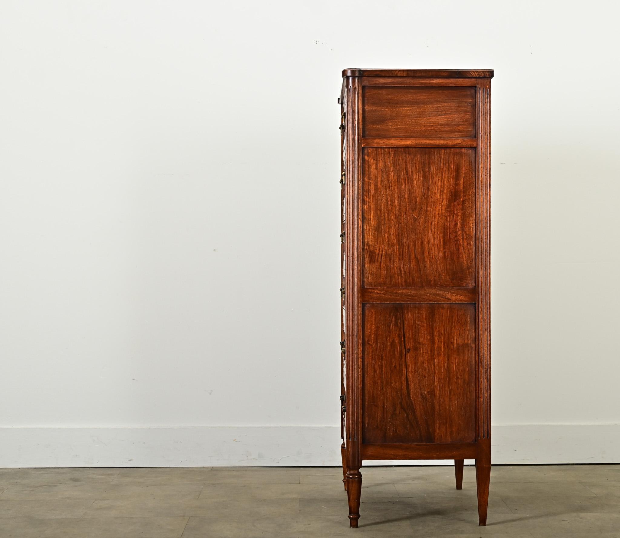 Brass French 19th Century Walnut Tall Chest of Drawers For Sale