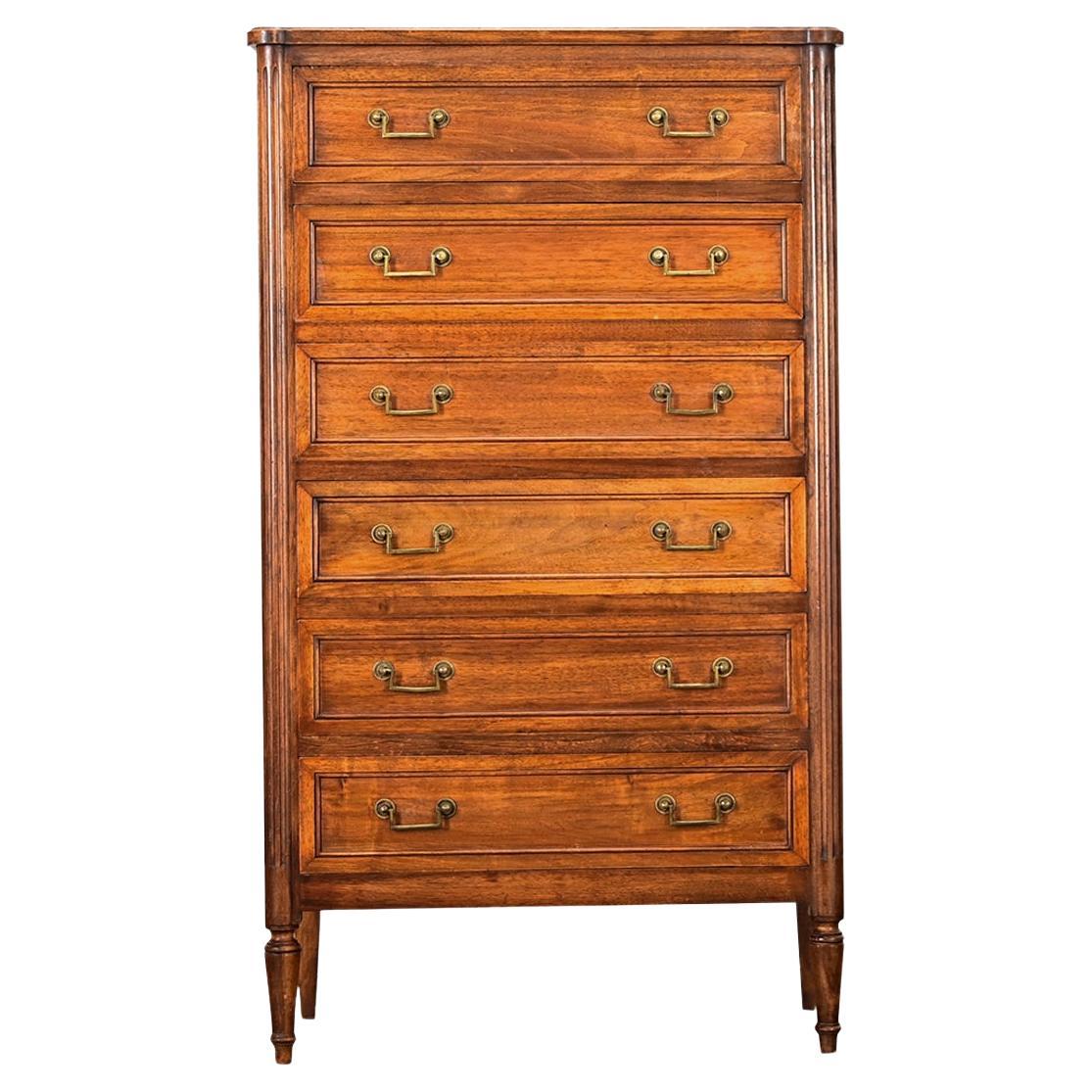 French 19th Century Walnut Tall Chest of Drawers For Sale