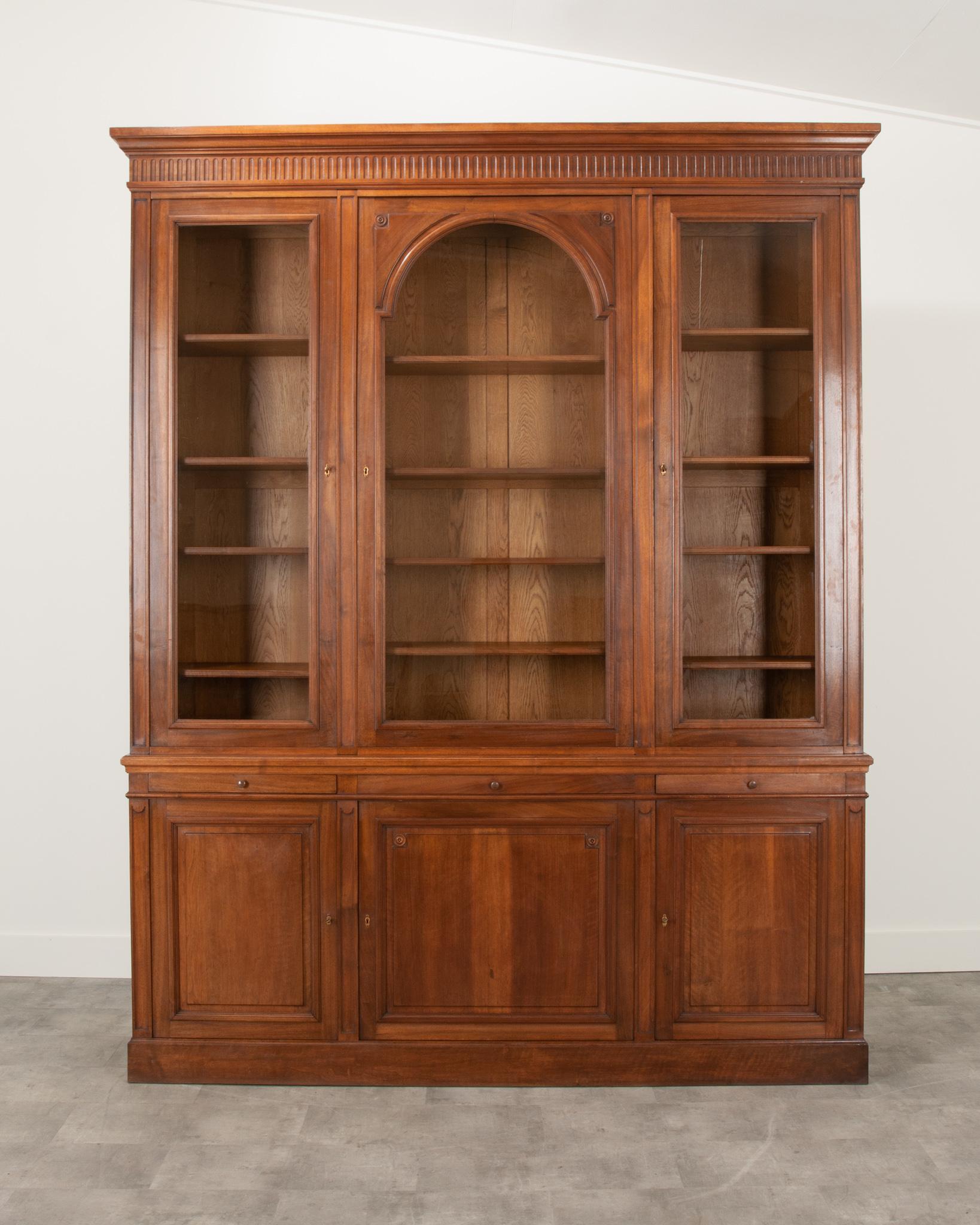 Louis XVI French 19th Century Walnut Three Door Bibliotheque