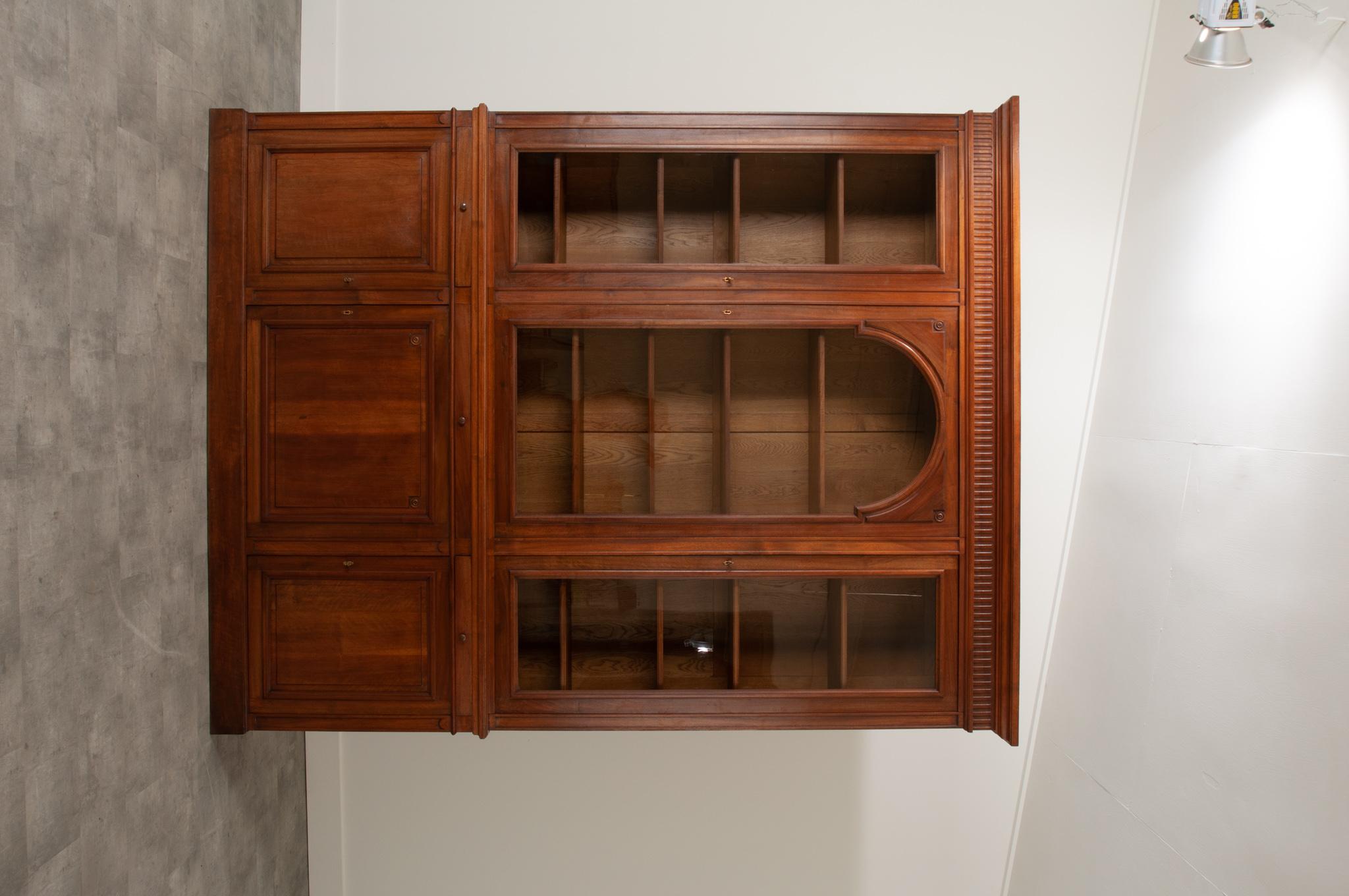 Glass French 19th Century Walnut Three Door Bibliotheque