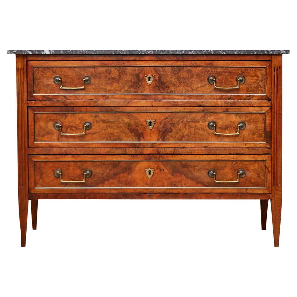 French 19th Century Walnut Three-Drawer Commode with Grey Marble Top ...