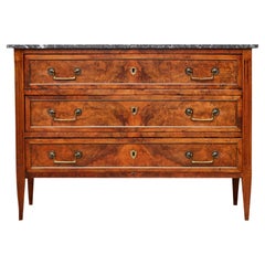 French, 19th Century, Walnut Three-Drawer Commode with Dark Grey Marble Top