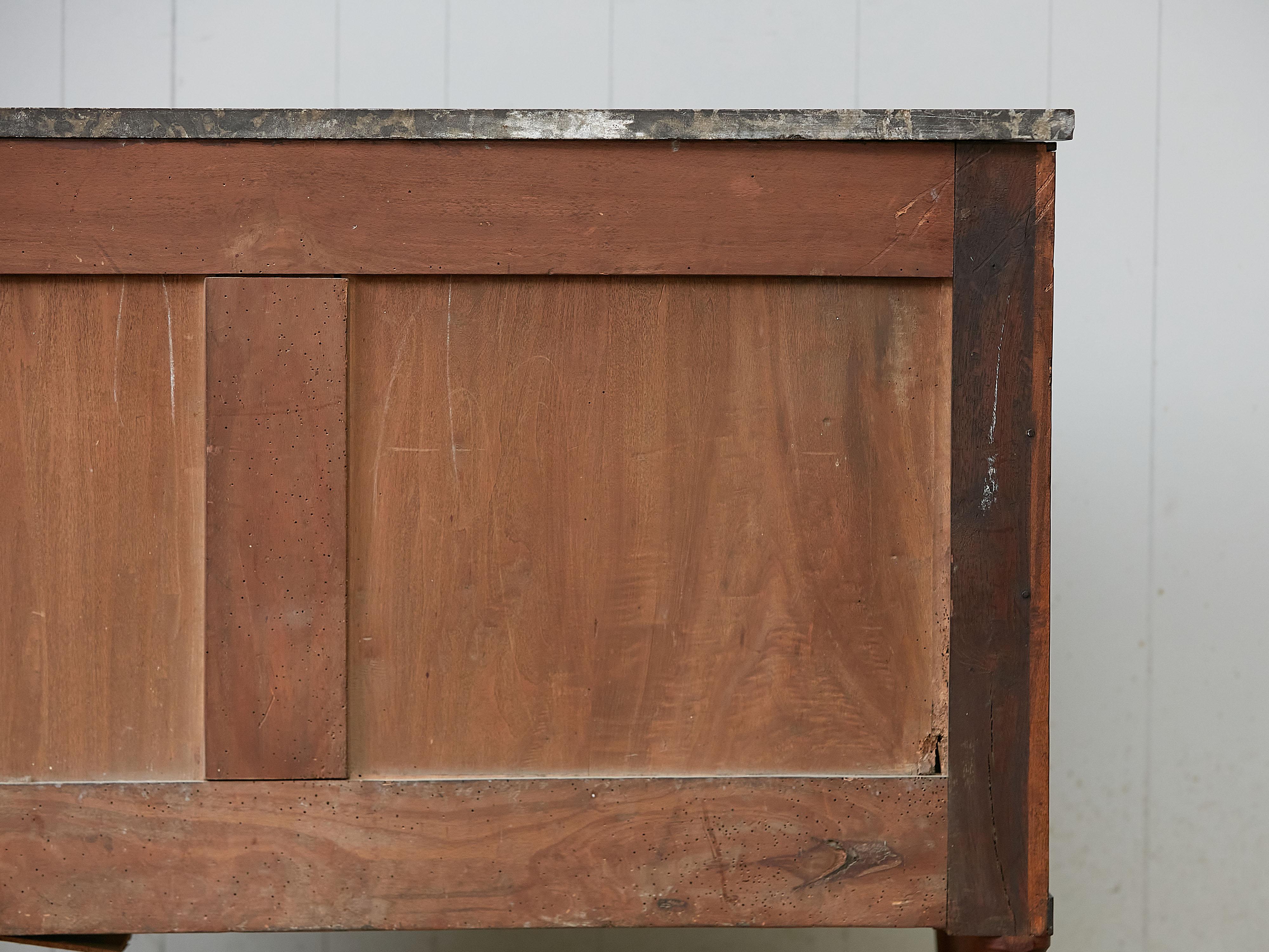 French 19th Century Walnut Three-Drawer Commode with Grey Marble Top For Sale 7