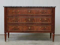 French 19th Century Walnut Three-Drawer Commode with Grey Marble Top