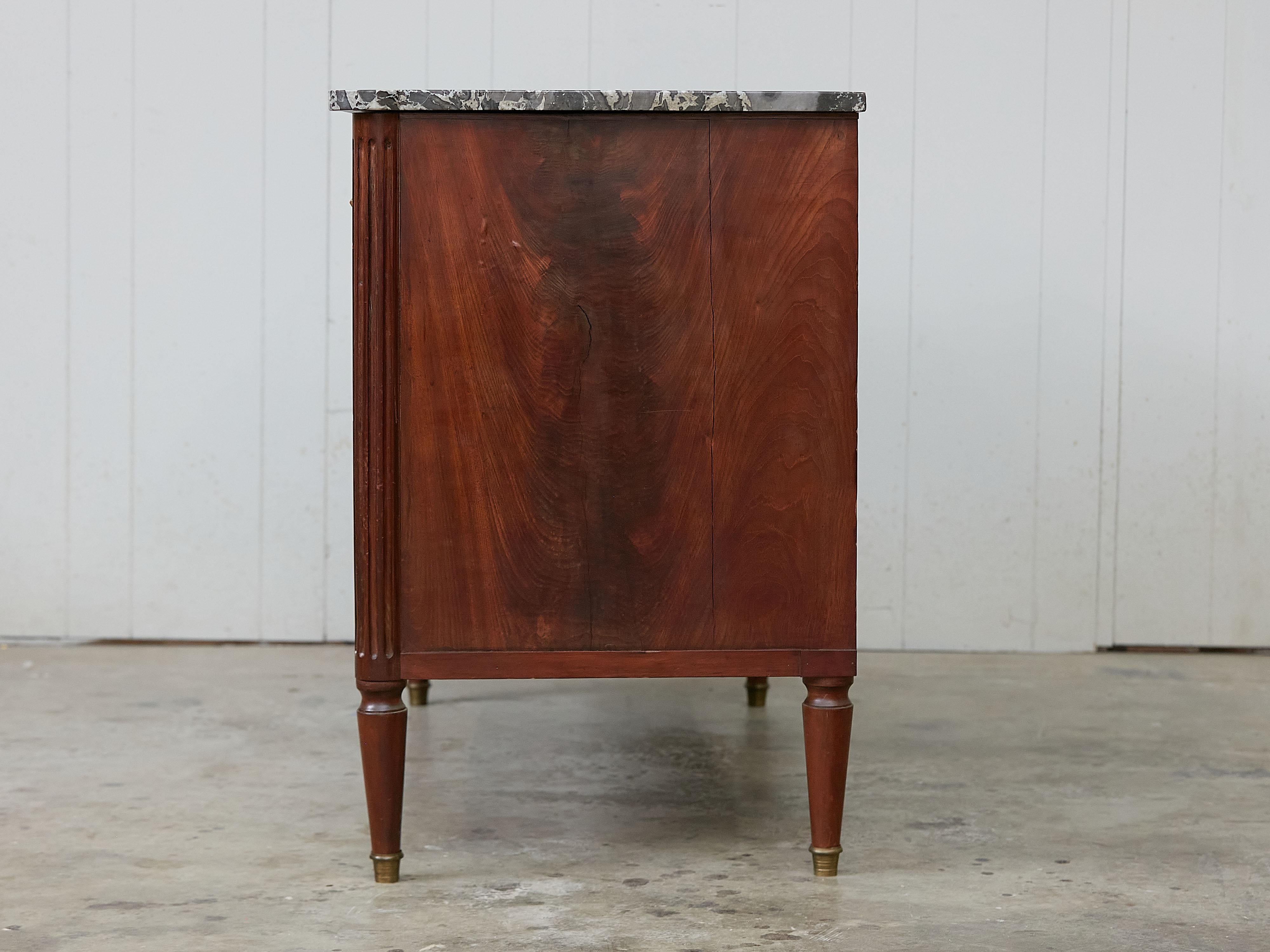 French 19th Century Walnut Three-Drawer Commode with Grey Marble Top For Sale 3