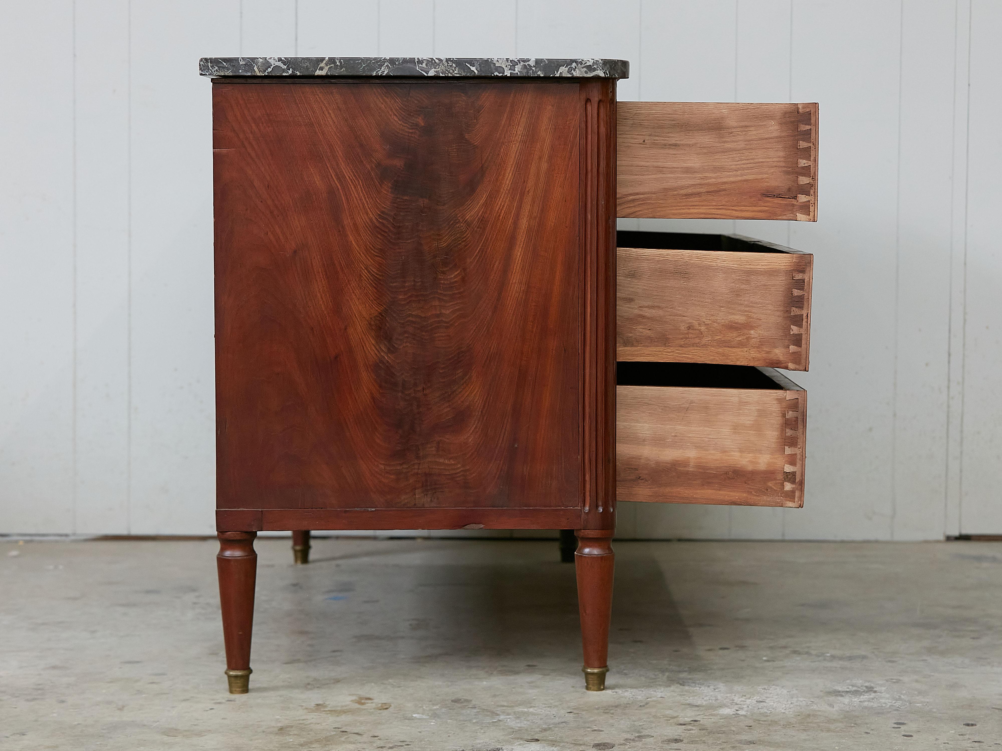 French 19th Century Walnut Three-Drawer Commode with Grey Marble Top For Sale 4