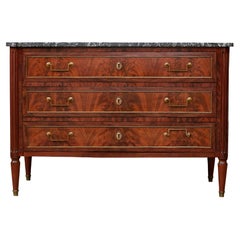 French 19th Century Walnut Three-Drawer Commode with Grey Marble Top