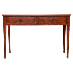 French 19th Century Walnut Two-Drawer Desk with Leather Top and Lion Ring Pulls