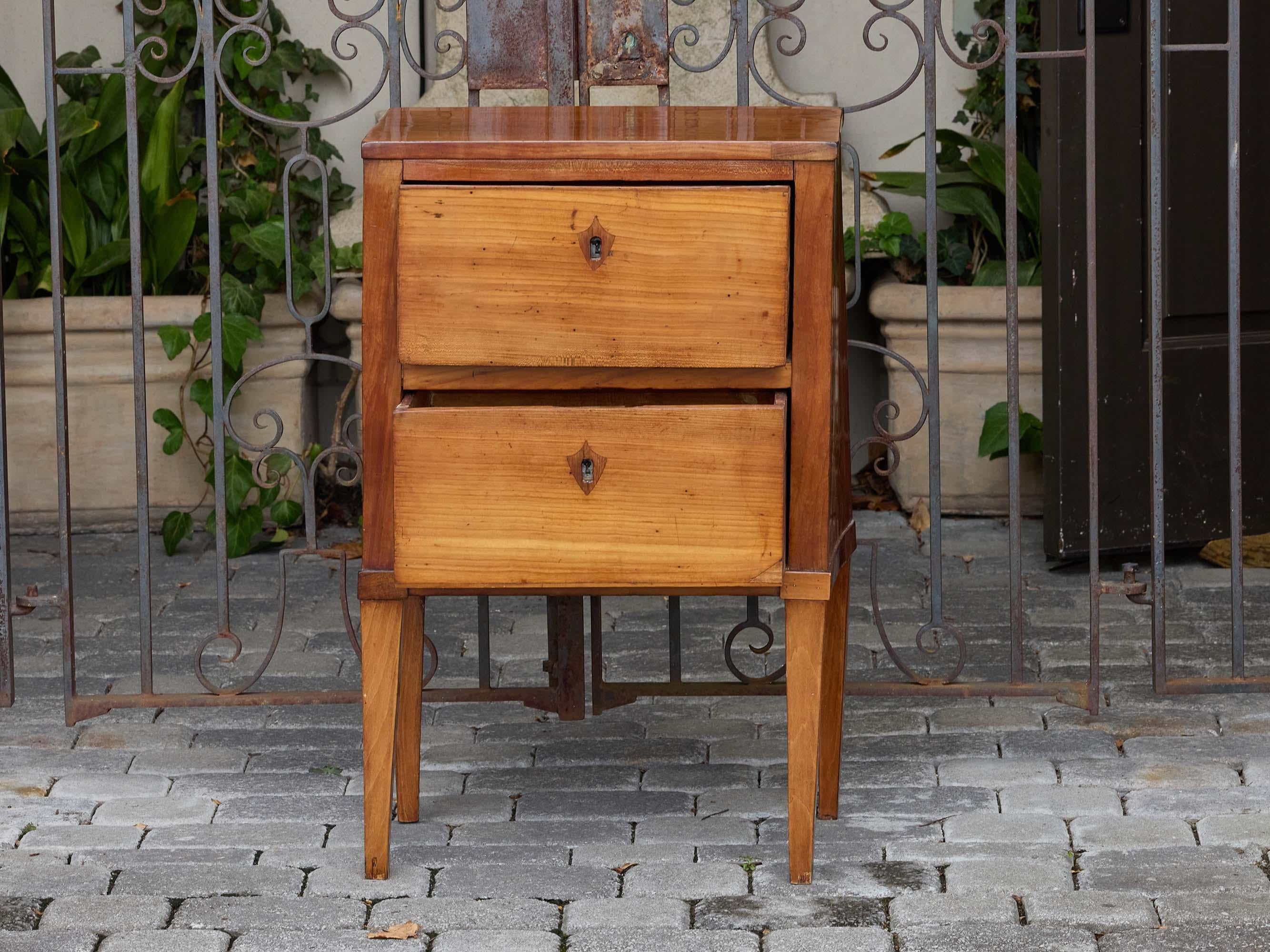 French 19th Century Walnut Two-Drawer Side Table with Tapered Legs For Sale 7