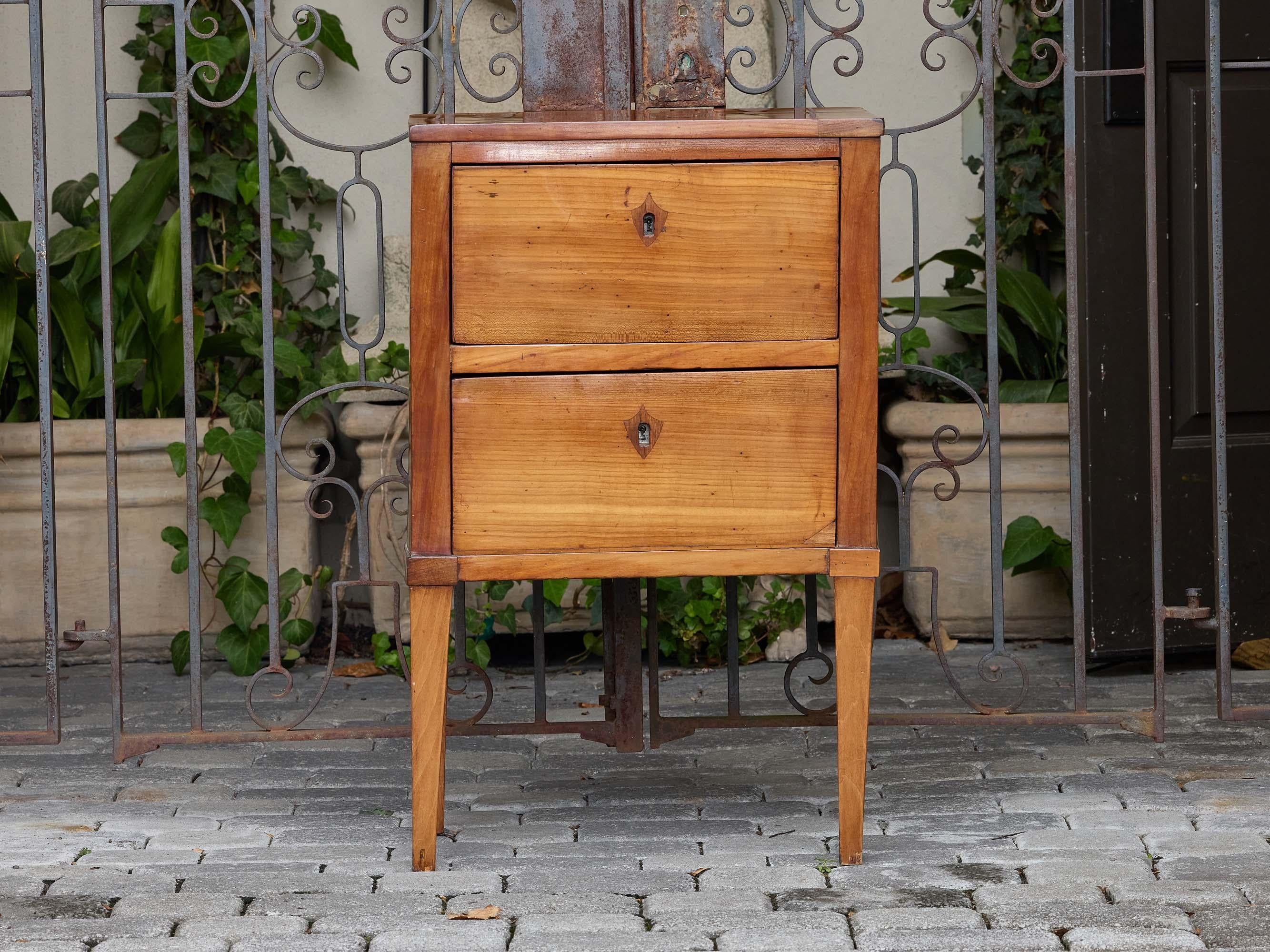French 19th Century Walnut Two-Drawer Side Table with Tapered Legs For Sale 9