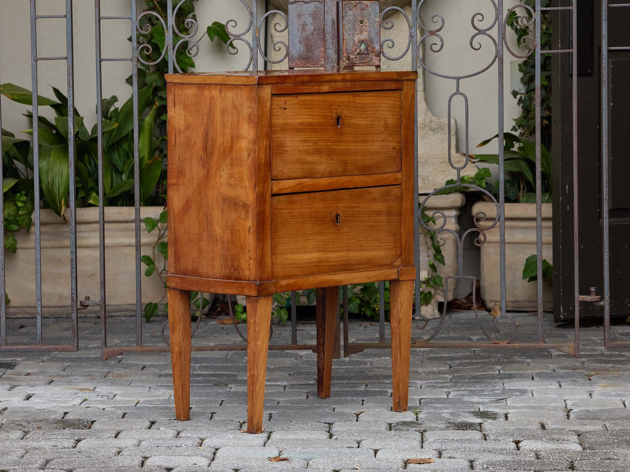 French 19th Century Walnut Two-Drawer Side Table with Tapered Legs For Sale 2