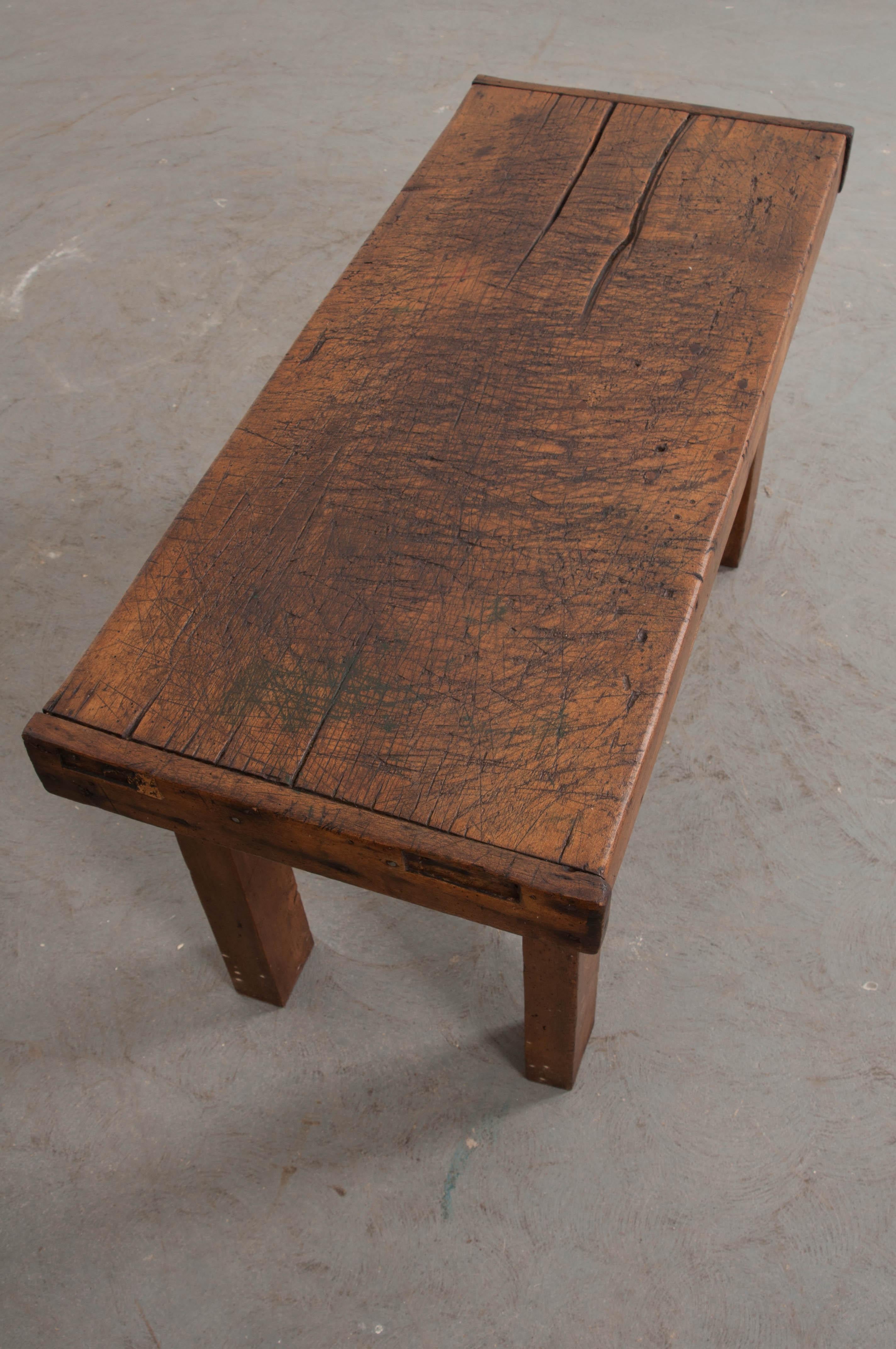 French Provincial French 19th Century Walnut Workbench Coffee Table