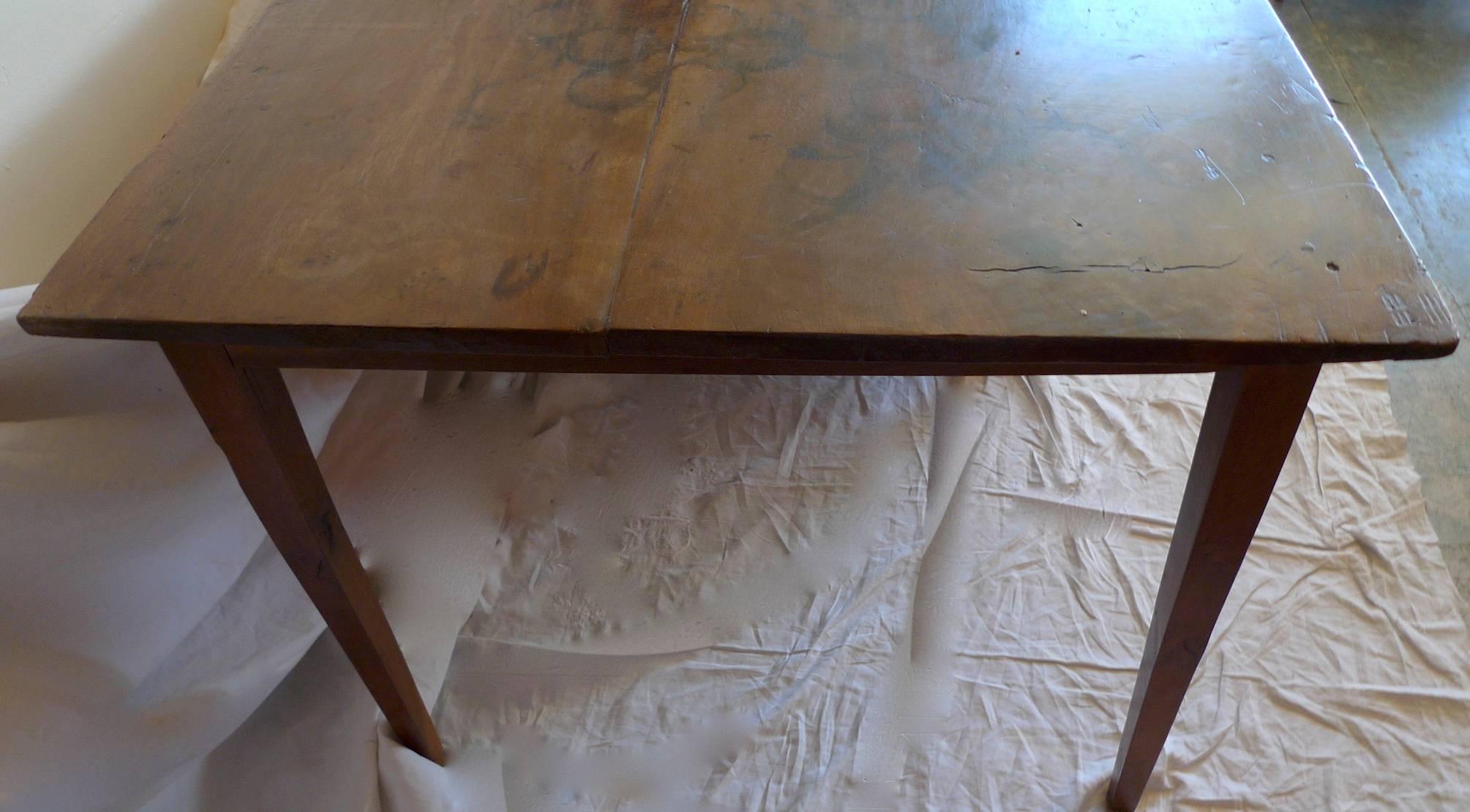 Stained French 19th Century Walnut Writing Desk with Three Drawers and Original Hardware