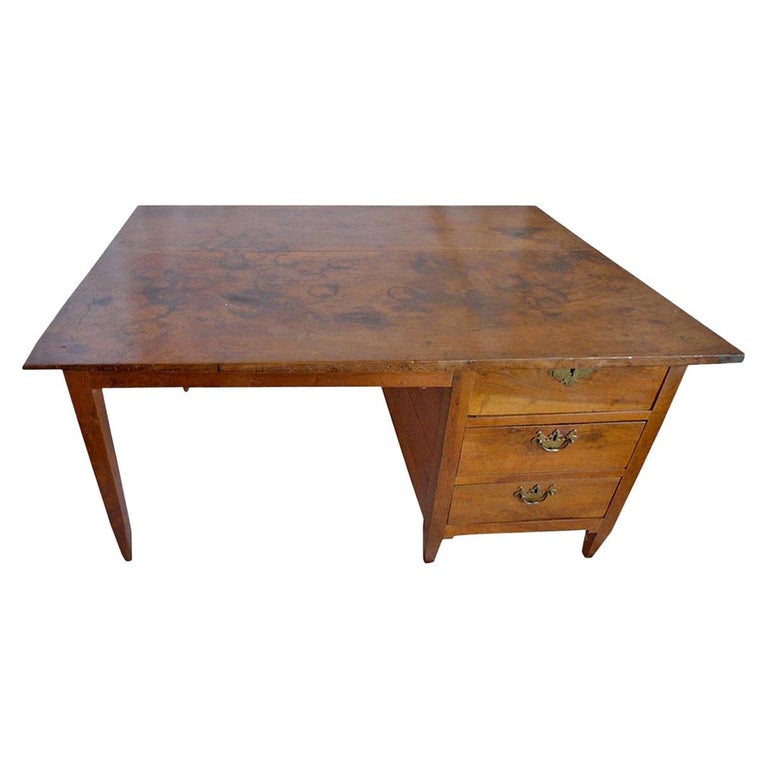French 19th Century Walnut Writing Desk with Three Drawers and Original Hardware For Sale