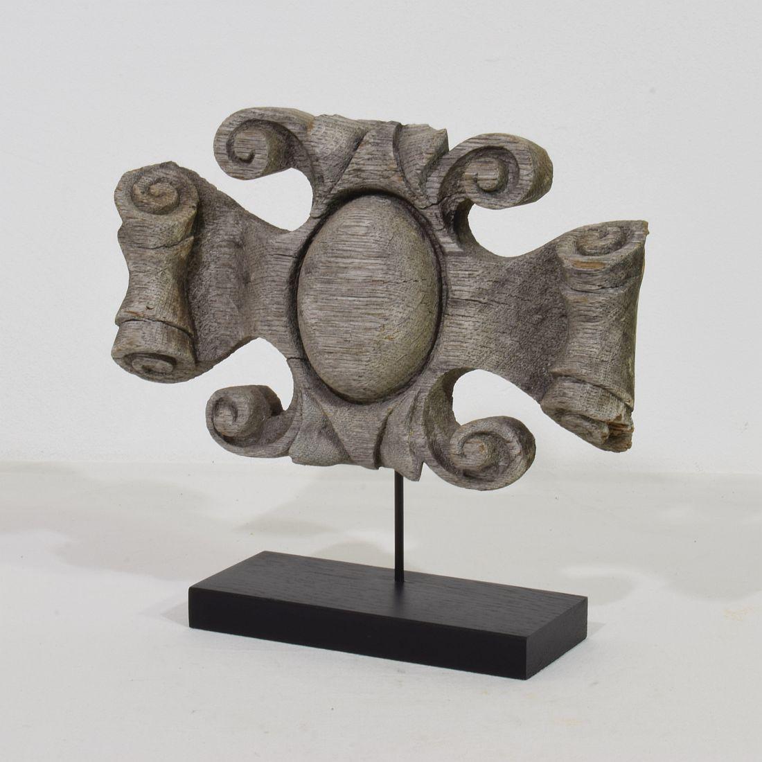 French 19th century weathered oak ornament.
France, circa 1850
measurements include the wooden base.