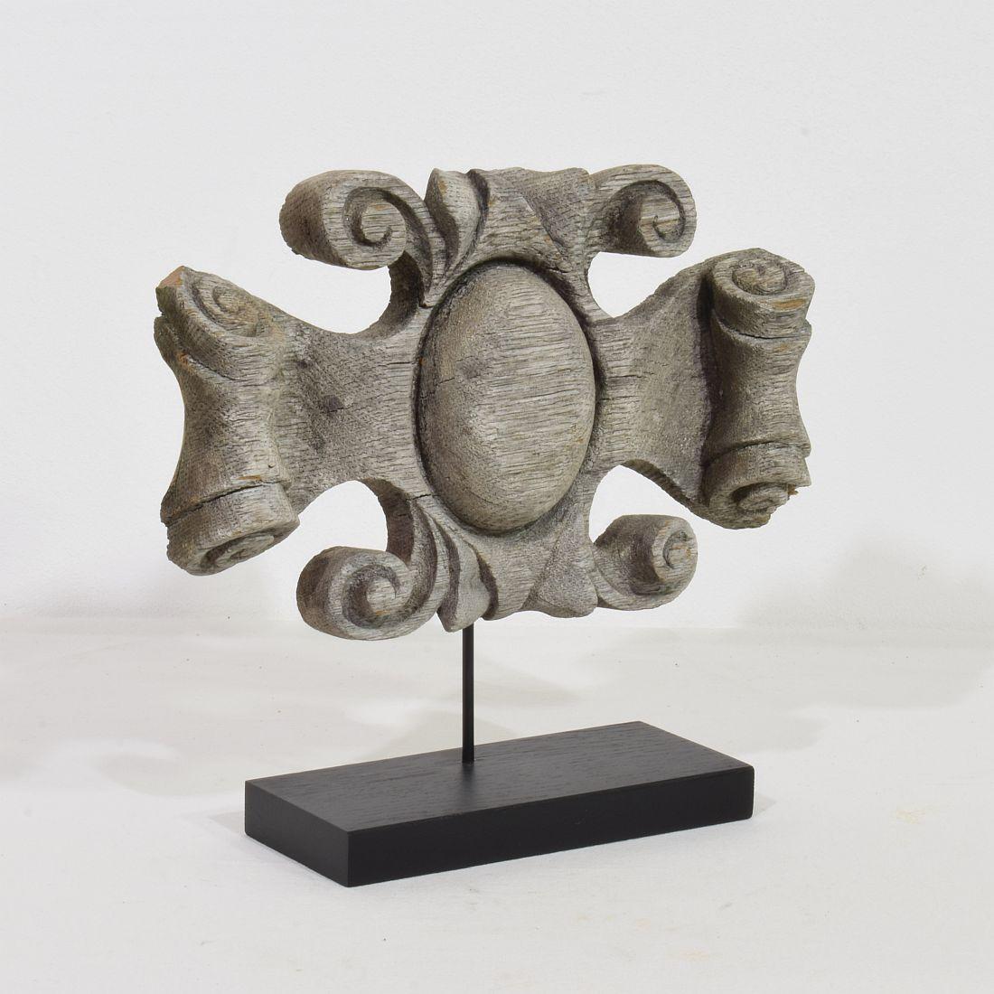 Hand-Carved French 19th Century Weathered Oak Ornament