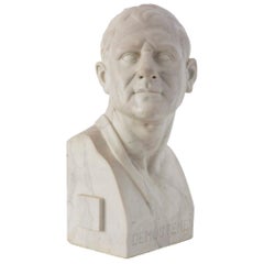 Busto di Demostene in marmo bianco di Carrara del XIX secolo francese