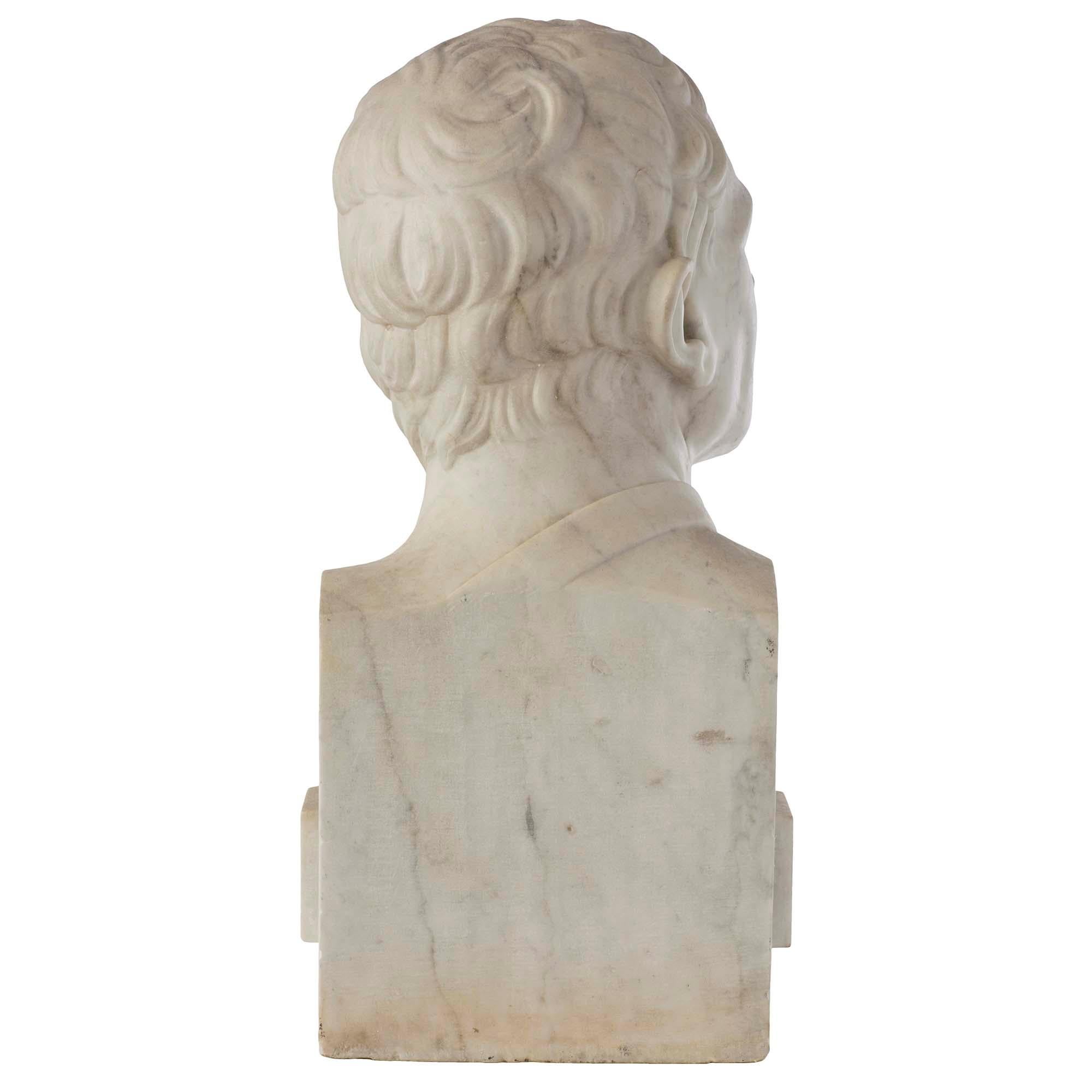 French 19th Century White Carrara Marble Bust of Demostene For Sale 1