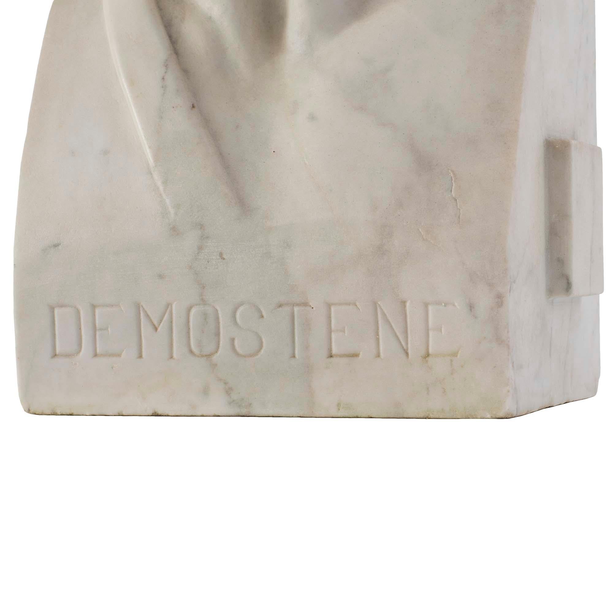 French 19th Century White Carrara Marble Bust of Demostene For Sale 5