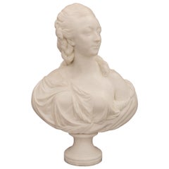 French 19th Century White Carrara Marble Bust of La Comtesse Du Bary