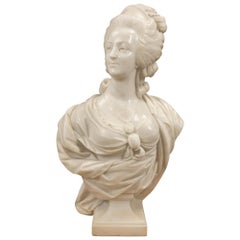 French 19th Century White Carrara Marble Bust of Marie Antoinette
